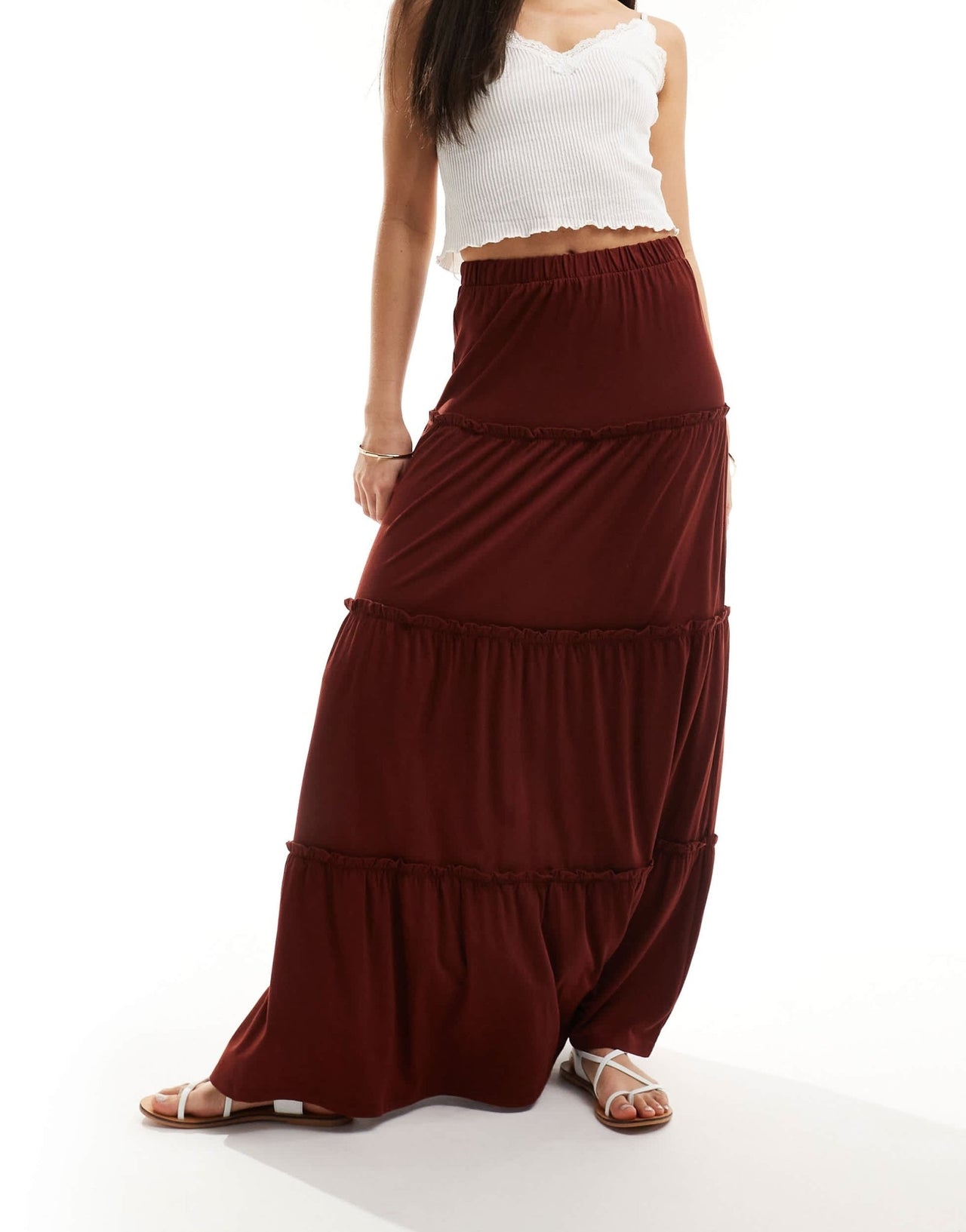 ASOS DESIGN tiered maxi skirt in rust - ASOS Sample Sale