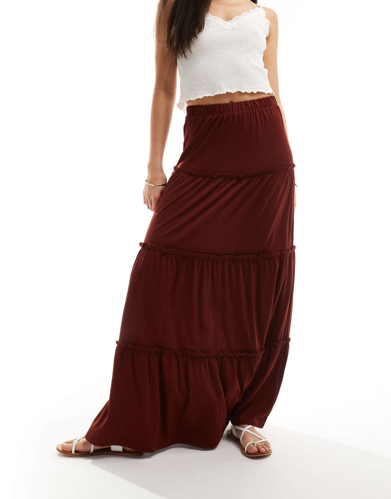 ASOS DESIGN tiered maxi skirt in rust - ASOS Sample Sale