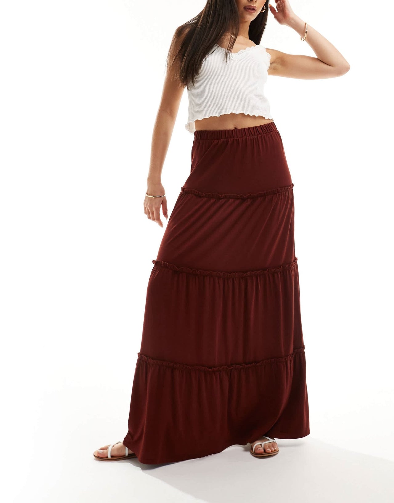 ASOS DESIGN tiered maxi skirt in rust - ASOS Sample Sale