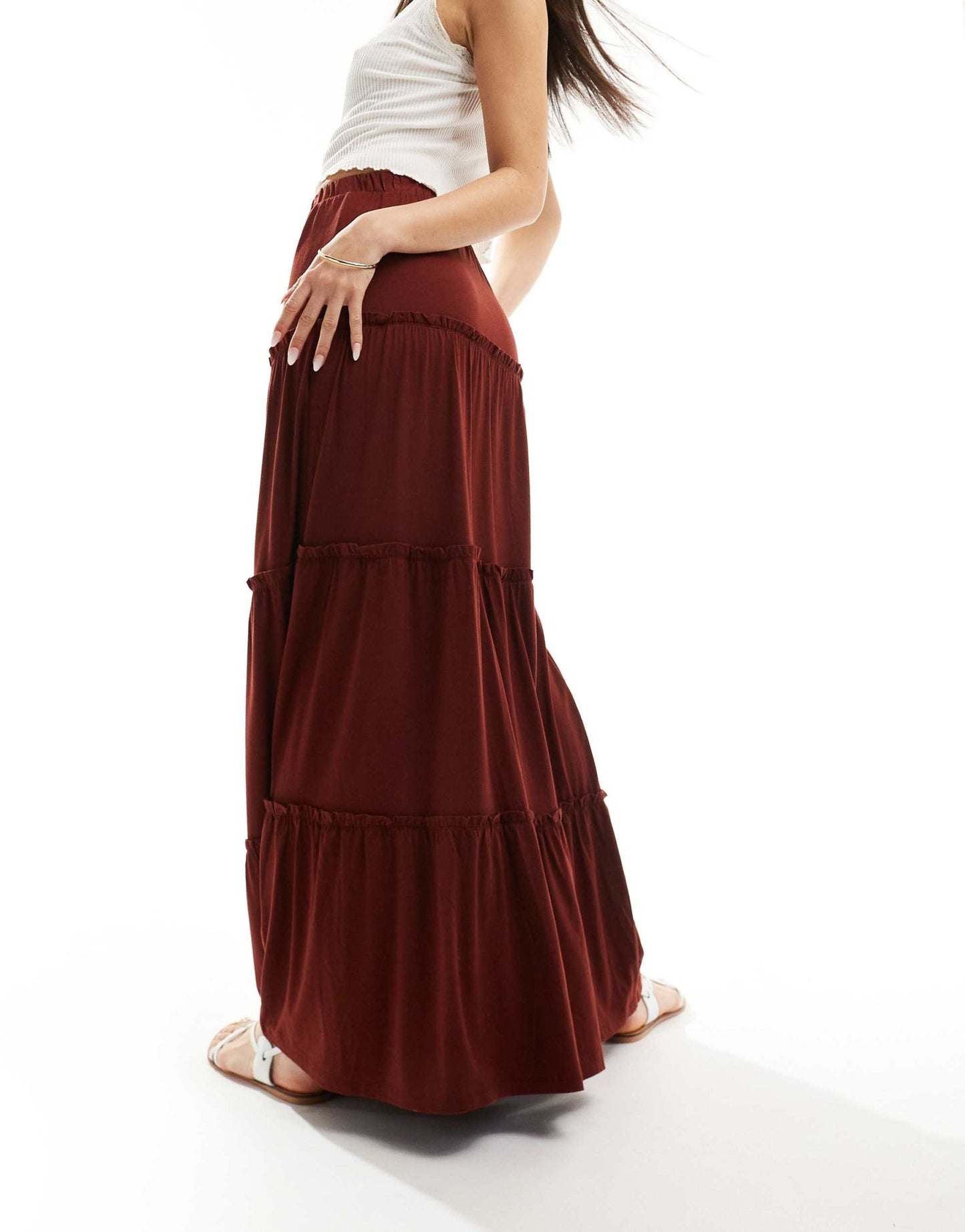ASOS DESIGN tiered maxi skirt in rust - ASOS Sample Sale