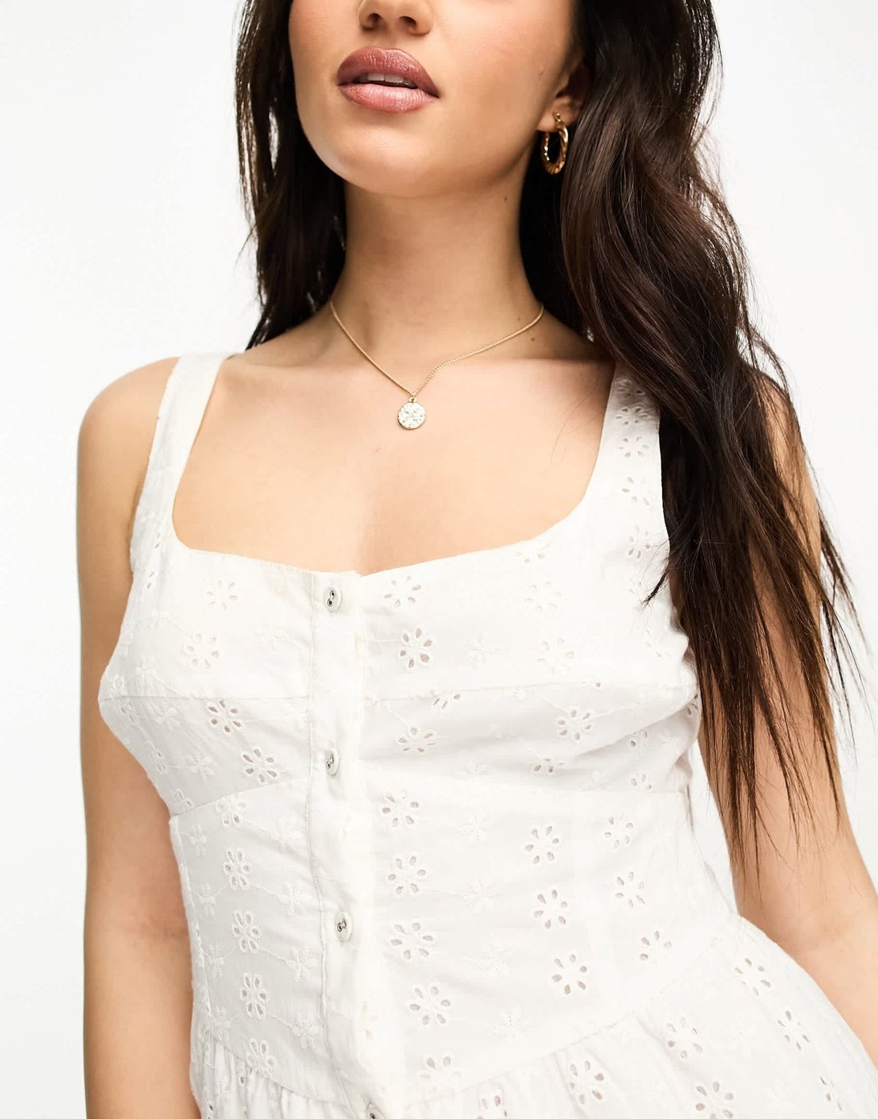 ASOS DESIGN tiered skater playsuit in white broderie - ASOS Sample Sale