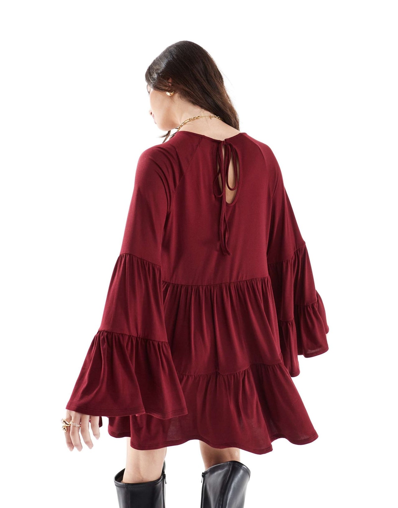 ASOS DESIGN tiered smock mini dress in burgundy - ASOS Sample Sale