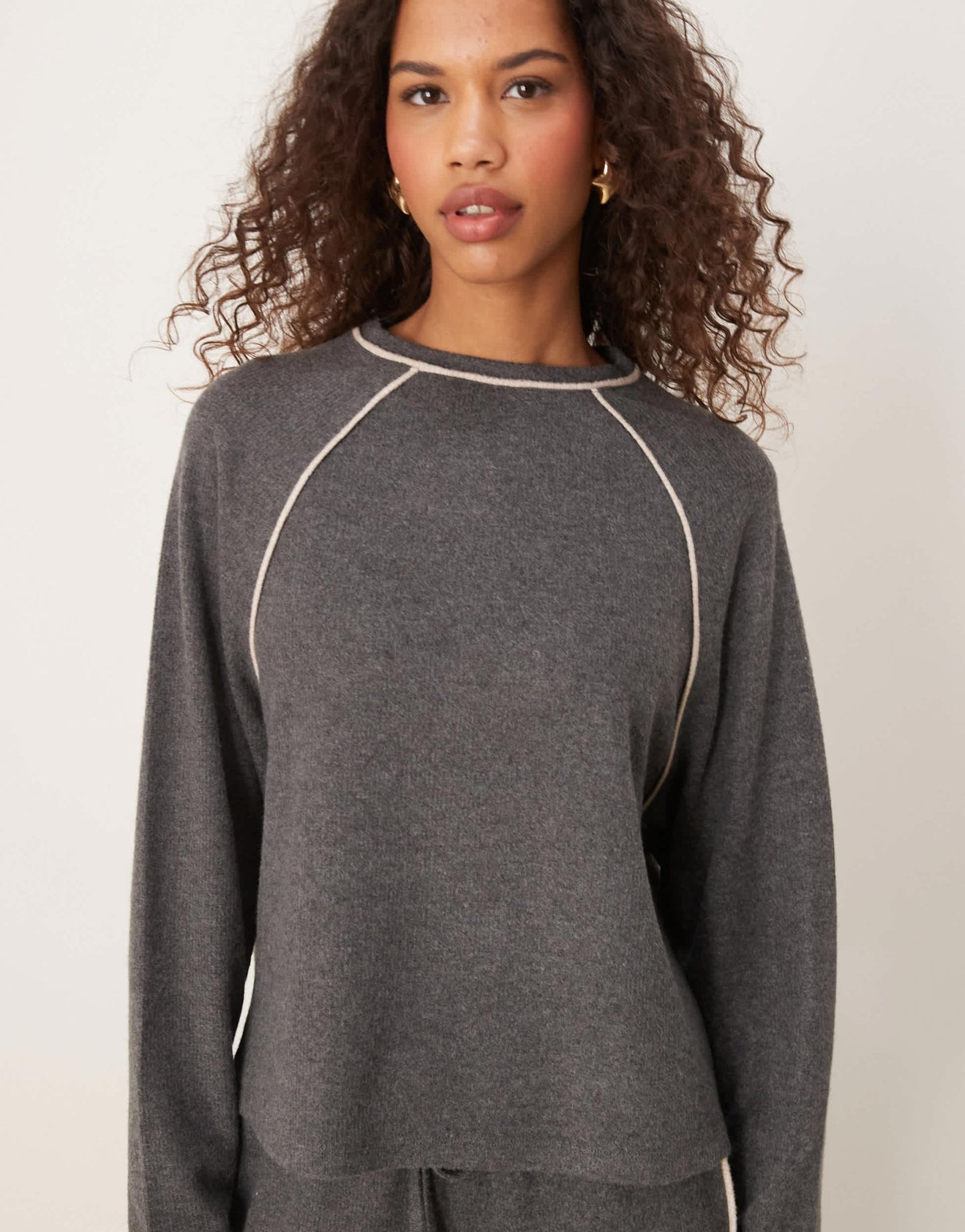 ASOS DESIGN tipping crew neck long sleeve super soft top in grey - ASOS Sample Sale
