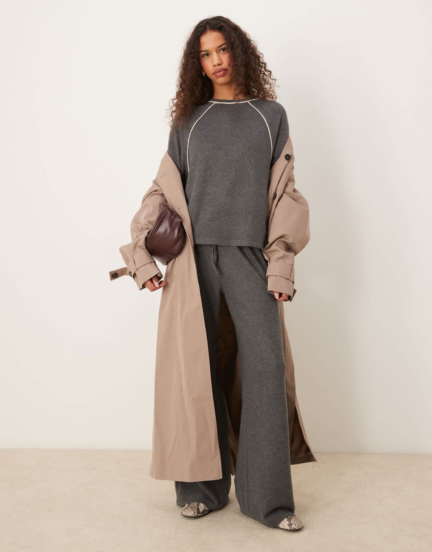 ASOS DESIGN tipping crew neck long sleeve super soft top in grey - ASOS Sample Sale