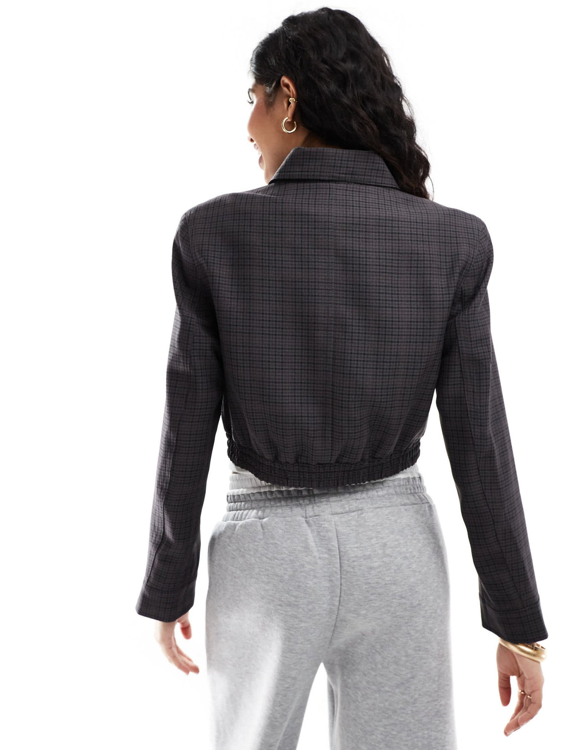 ASOS DESIGN top collar cropped bomber jacket in check - ASOS Sample Sale