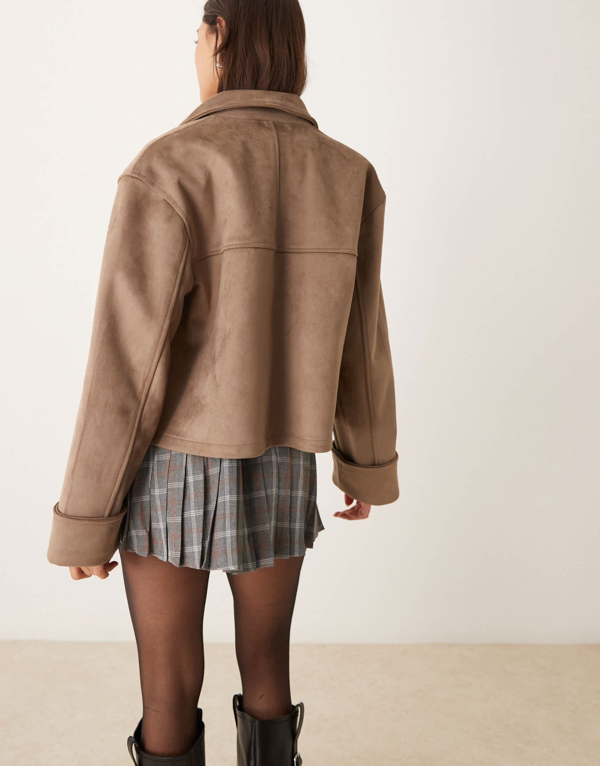 ASOS DESIGN top collar premium faux suede jacket in beige - ASOS Sample Sale