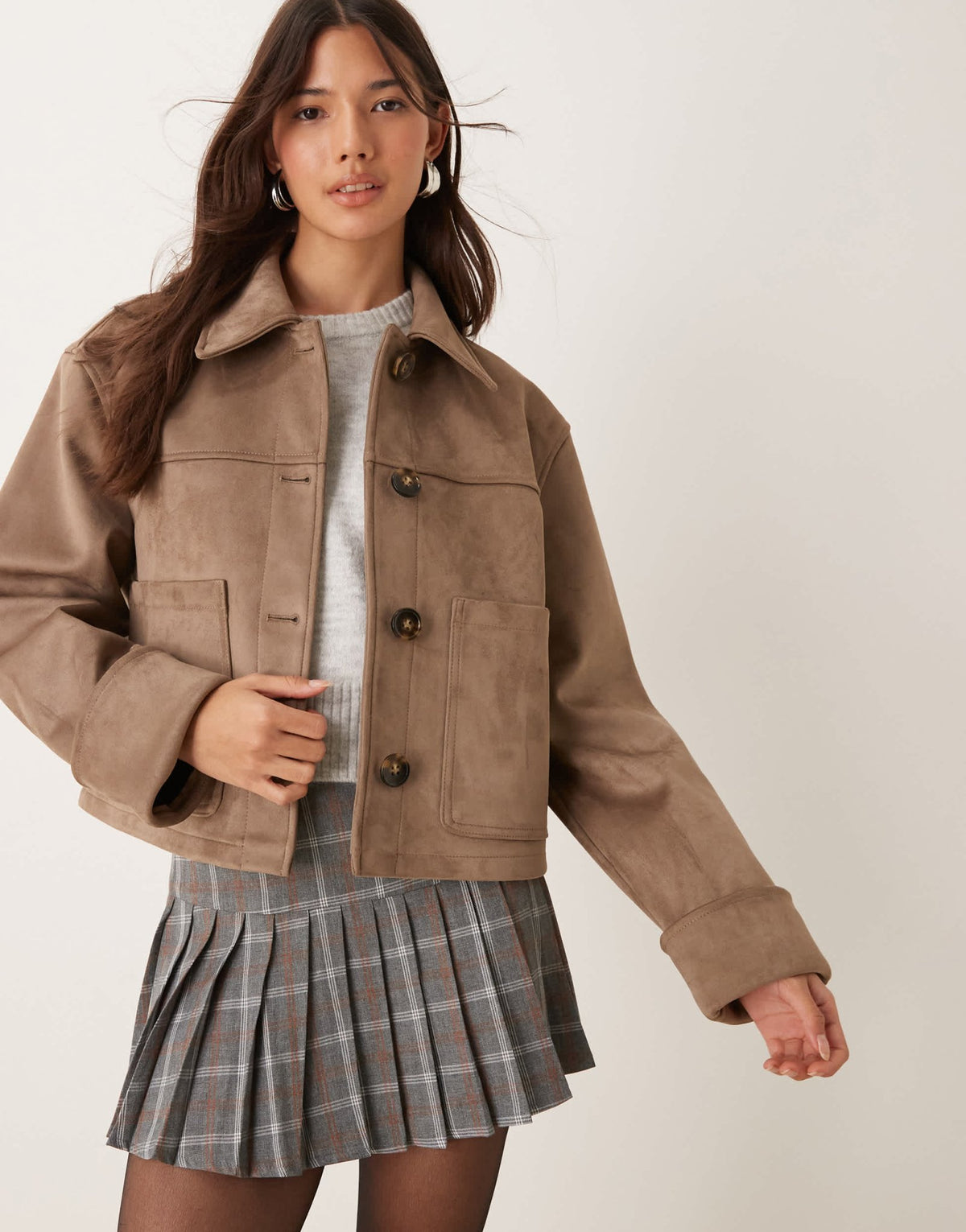 ASOS DESIGN top collar premium faux suede jacket in beige - ASOS Sample Sale