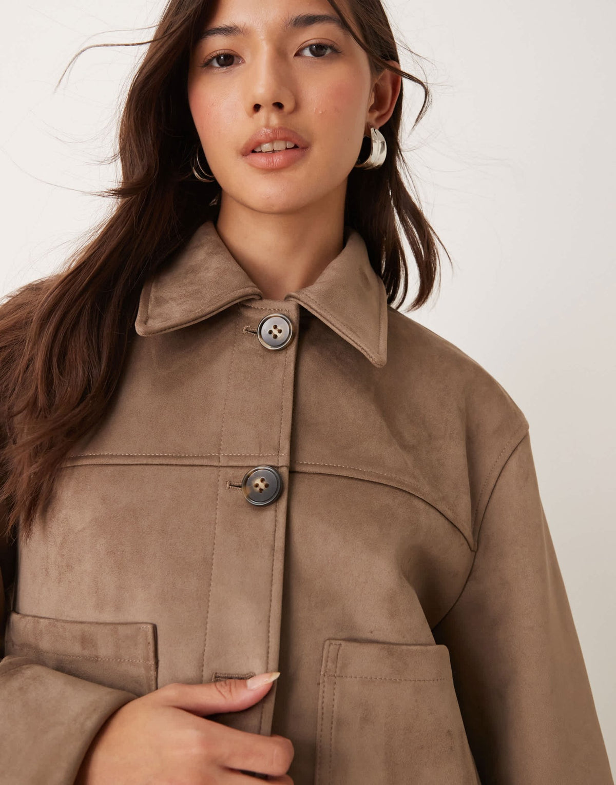 ASOS DESIGN top collar premium faux suede jacket in beige - ASOS Sample Sale