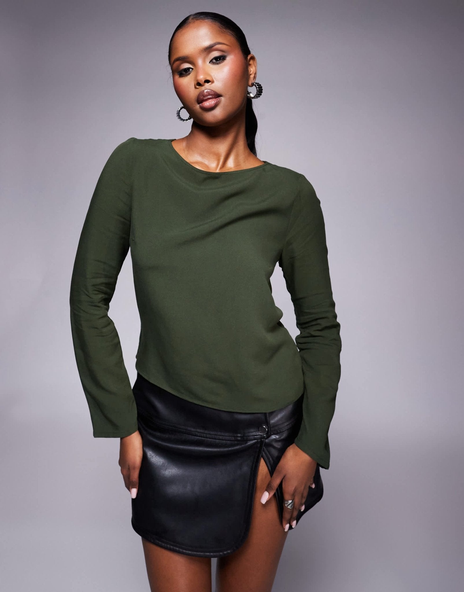 ASOS DESIGN top with cowl back detail in khaki - ASOS Sample Sale