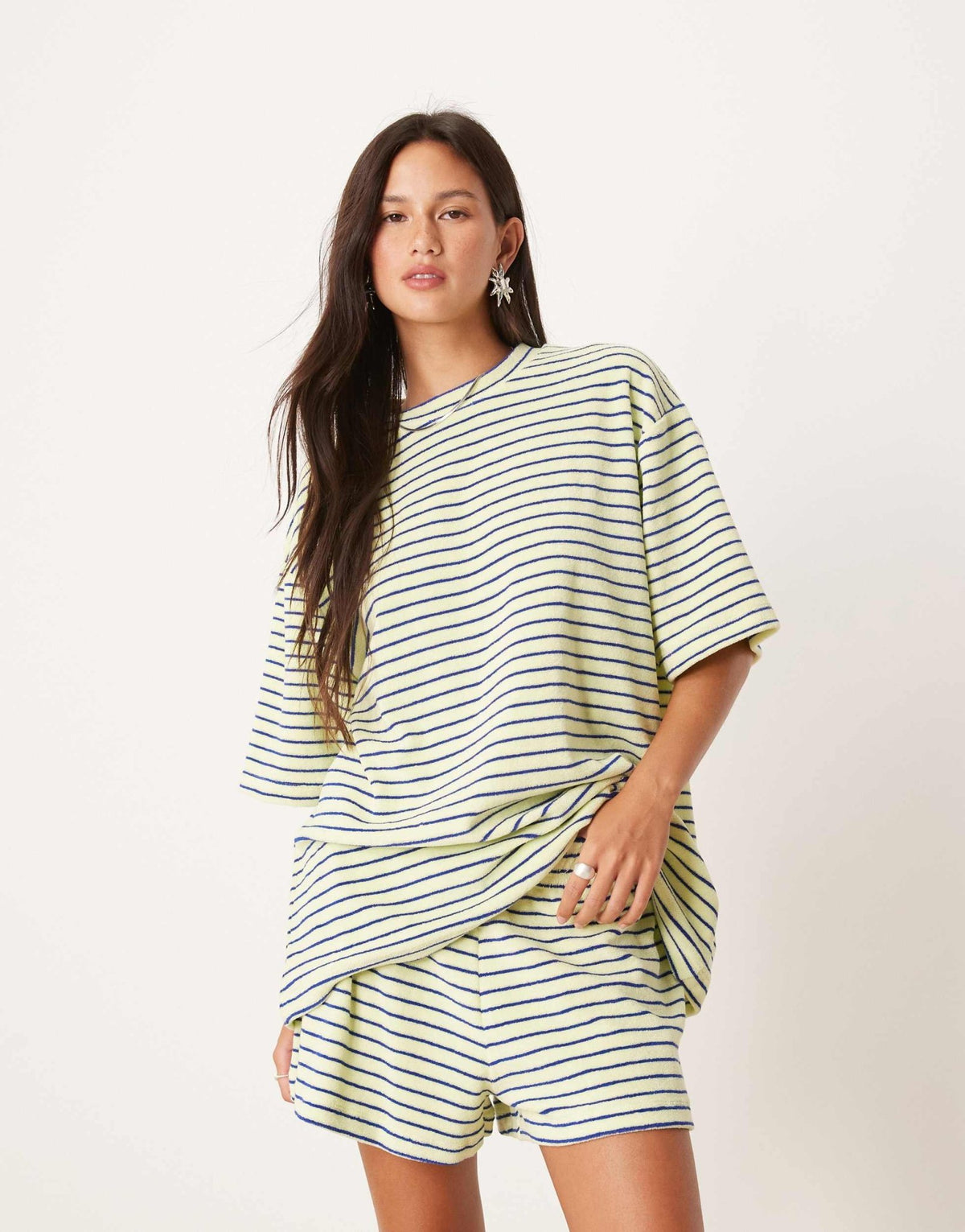 ASOS DESIGN towelling boxer short co-ord in yellow stripe - ASOS Sample Sale