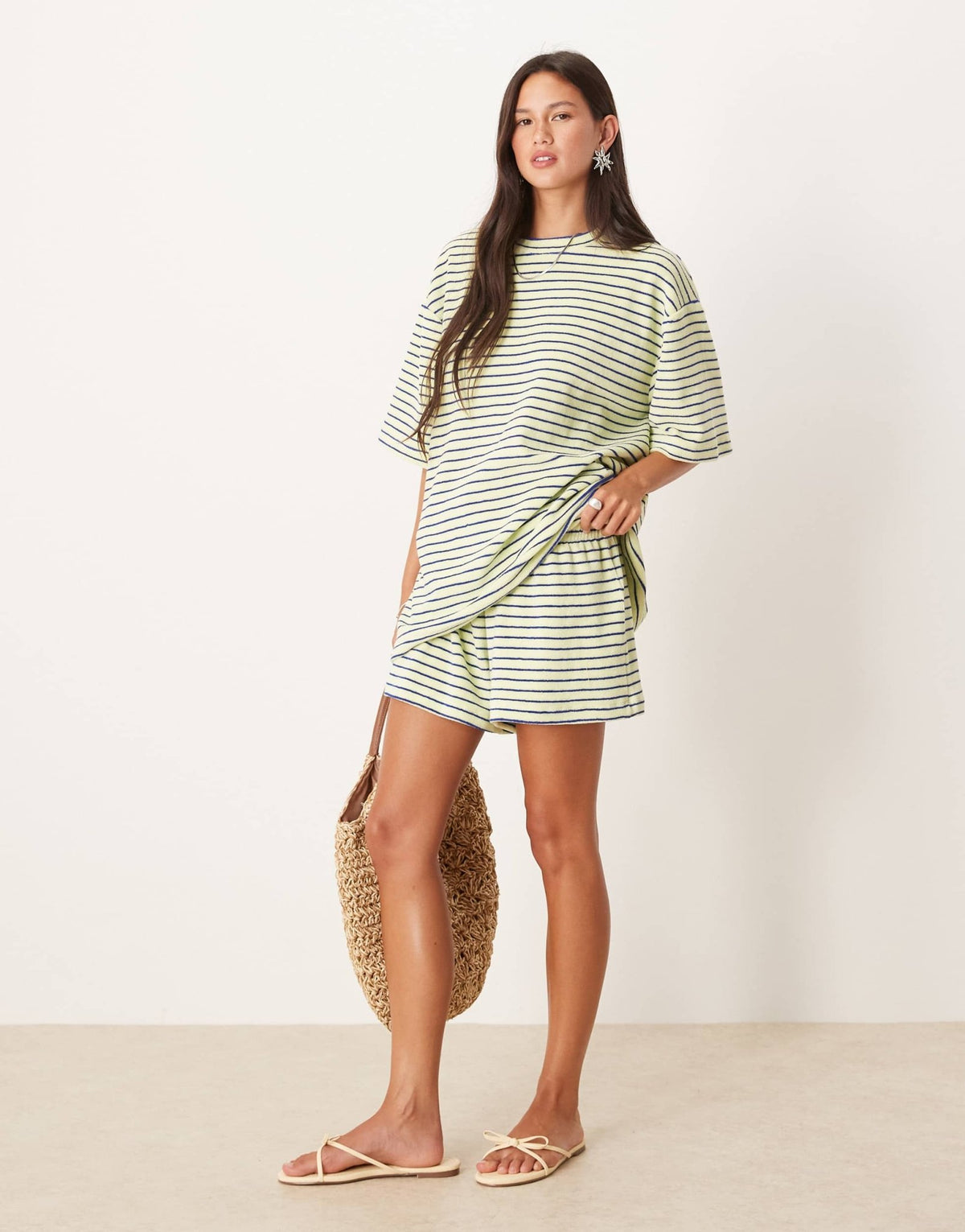 ASOS DESIGN towelling boxer short co-ord in yellow stripe - ASOS Sample Sale