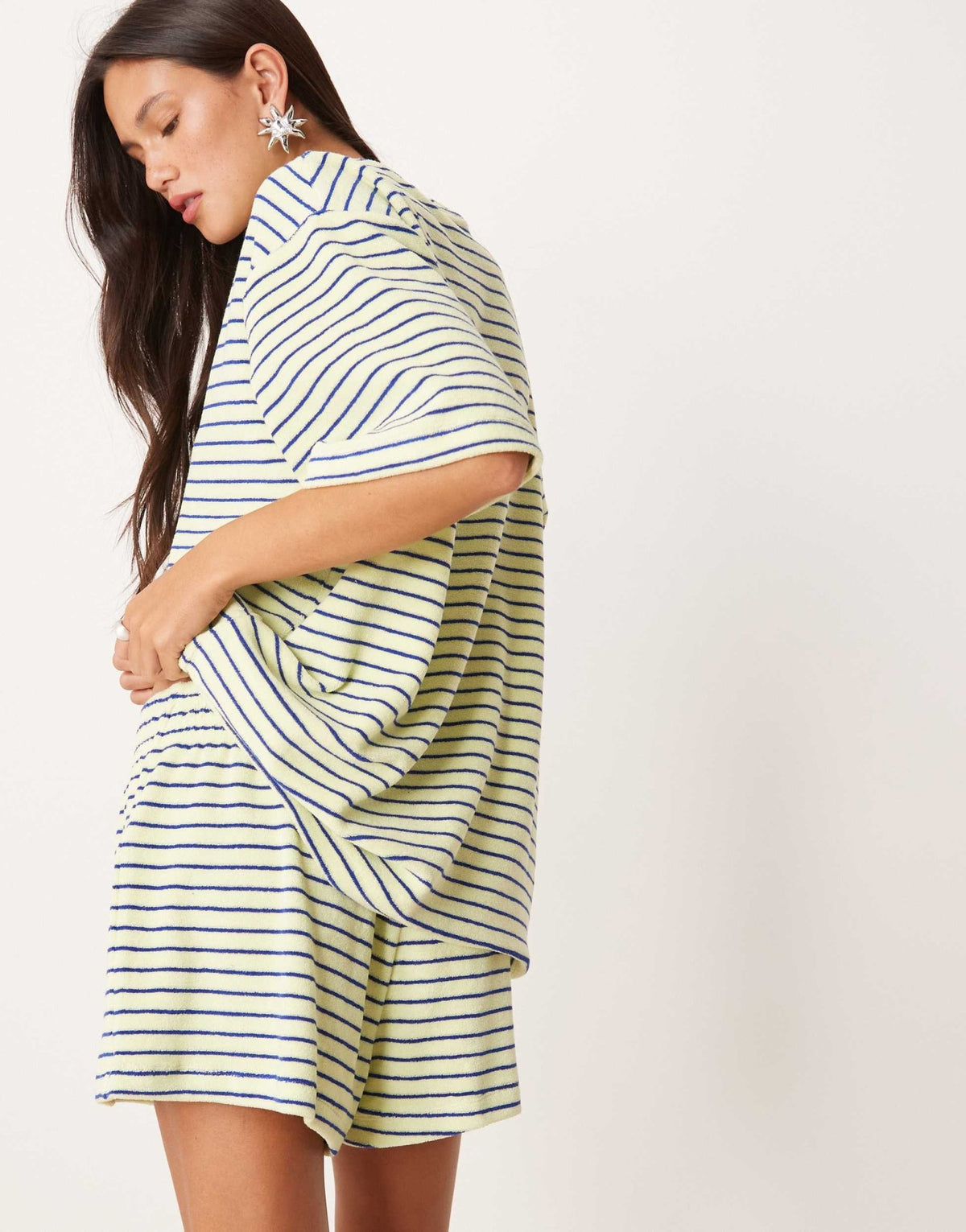 ASOS DESIGN towelling boxer short co-ord in yellow stripe - ASOS Sample Sale