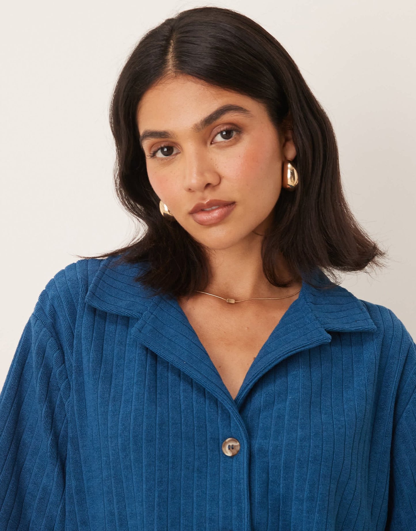 ASOS DESIGN towelling revere shirt co-ord in blue - ASOS Sample Sale