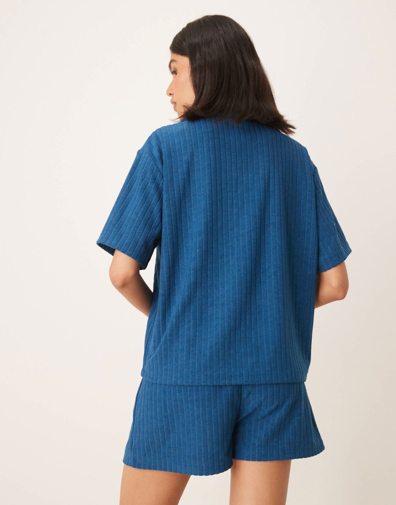 ASOS DESIGN towelling revere shirt co-ord in blue - ASOS Sample Sale