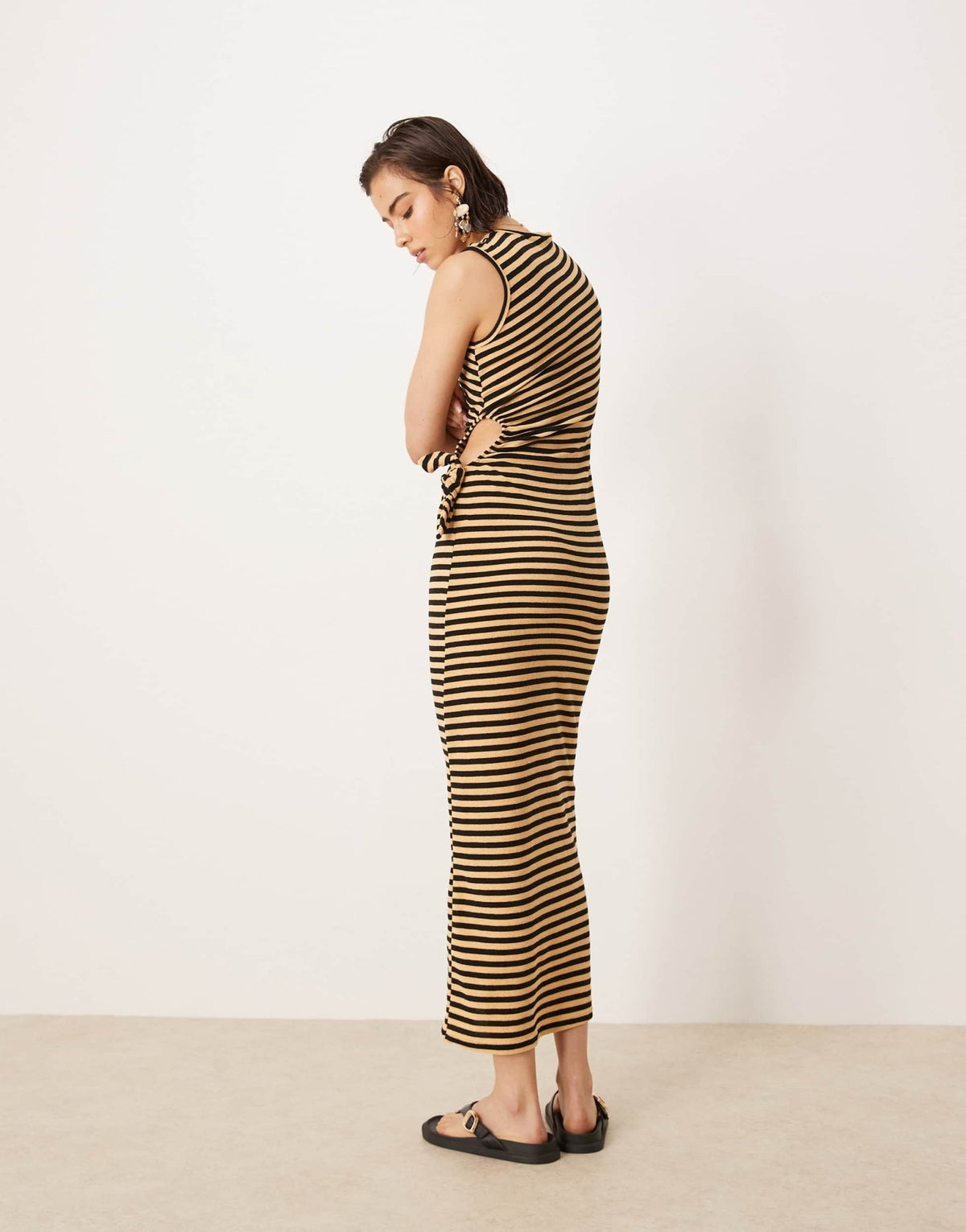 ASOS DESIGN towelling sleeveless cut out side maxi dress in orange and black stripe - ASOS Sample Sale