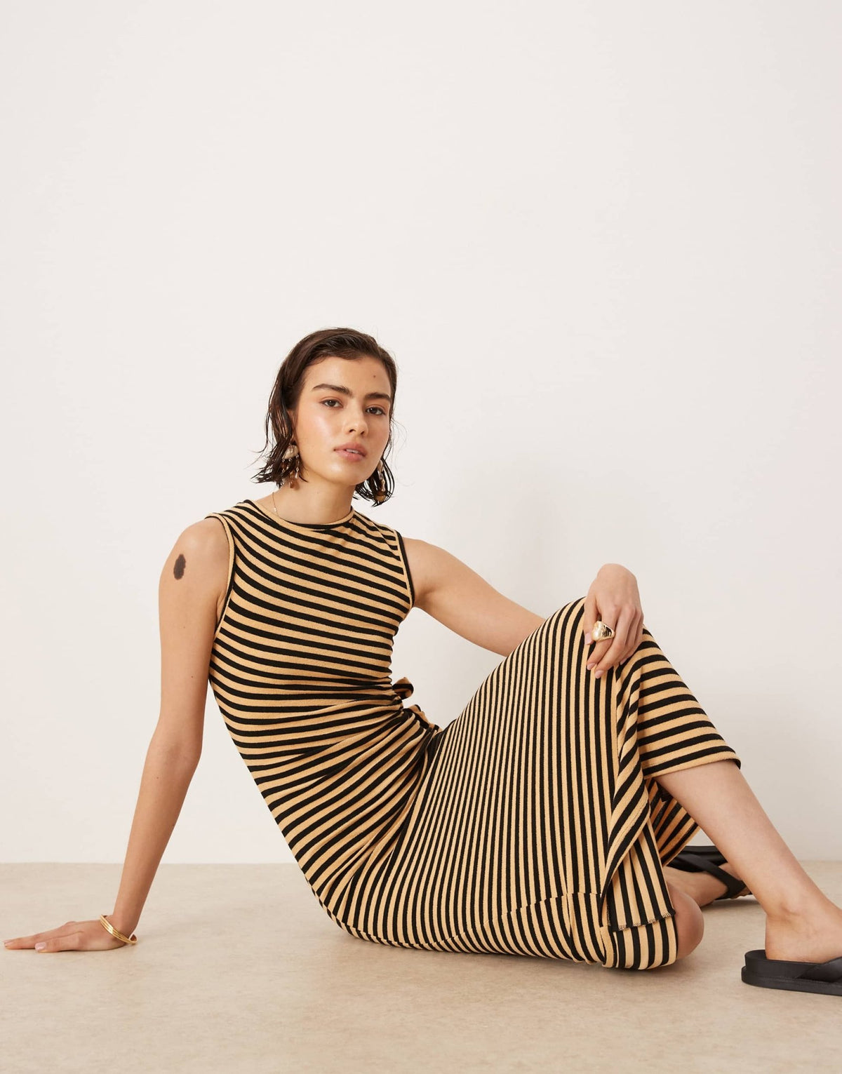 ASOS DESIGN towelling sleeveless cut out side maxi dress in orange and black stripe - ASOS Sample Sale