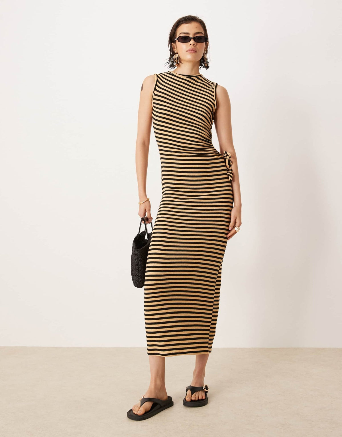 ASOS DESIGN towelling sleeveless cut out side maxi dress in orange and black stripe - ASOS Sample Sale