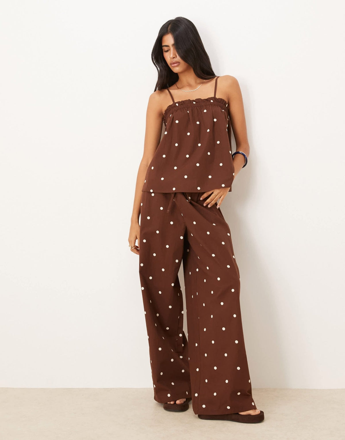 ASOS DESIGN trapeze cami top in chocolate polka dot - ASOS Sample Sale