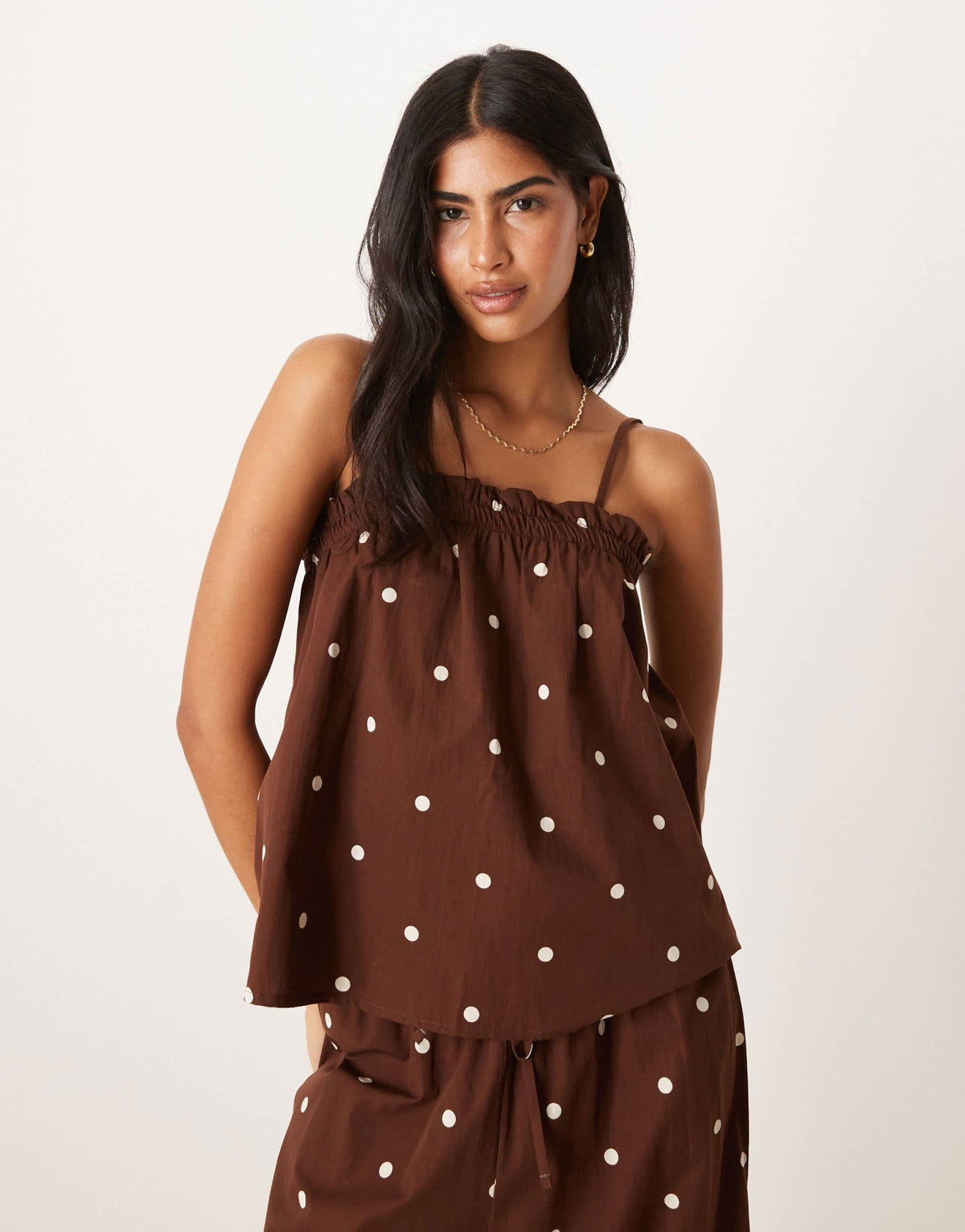 ASOS DESIGN trapeze cami top in chocolate polka dot - ASOS Sample Sale