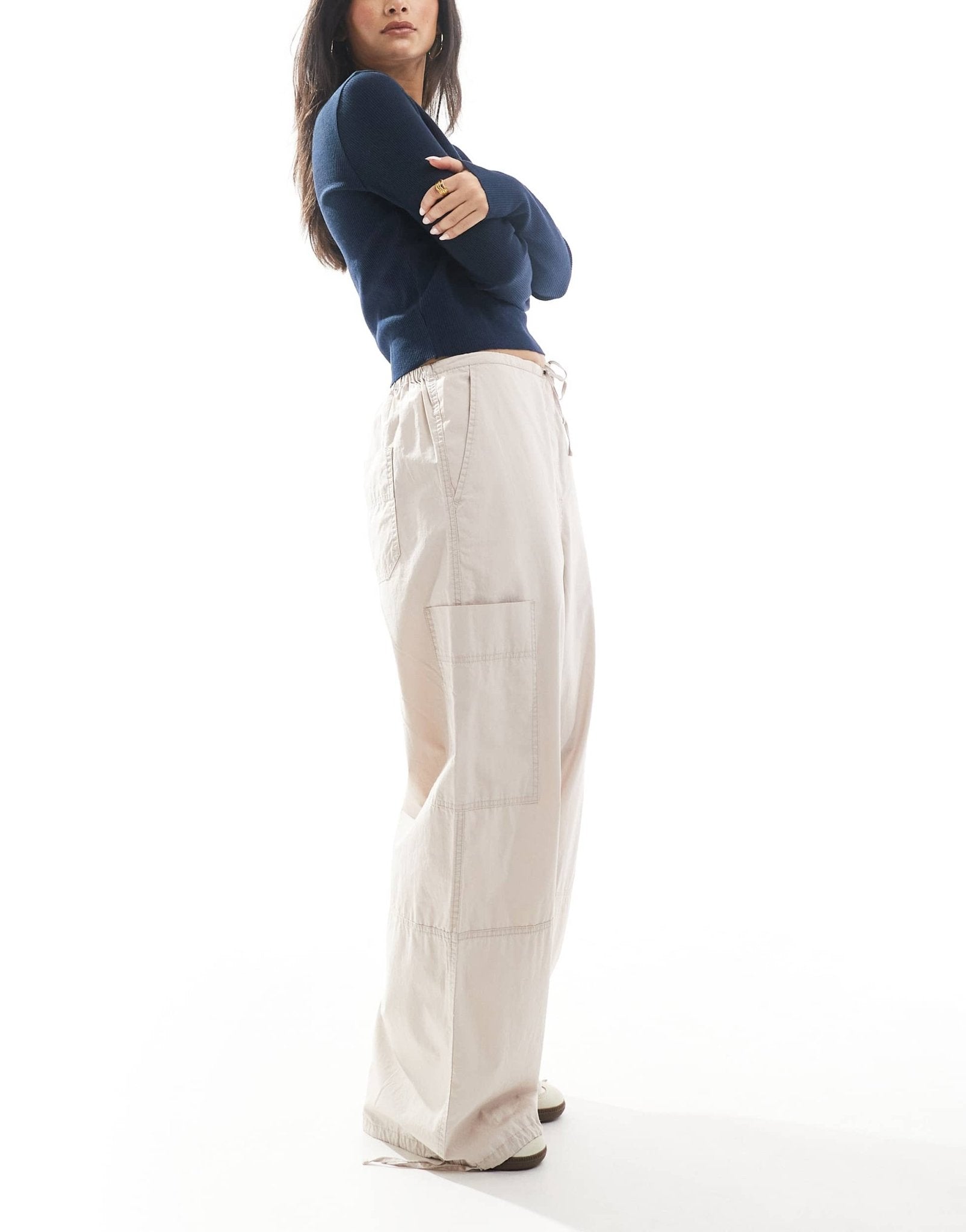 ASOS DESIGN trousers with tie hem and clean utility pocket in stone - ASOS Sample Sale