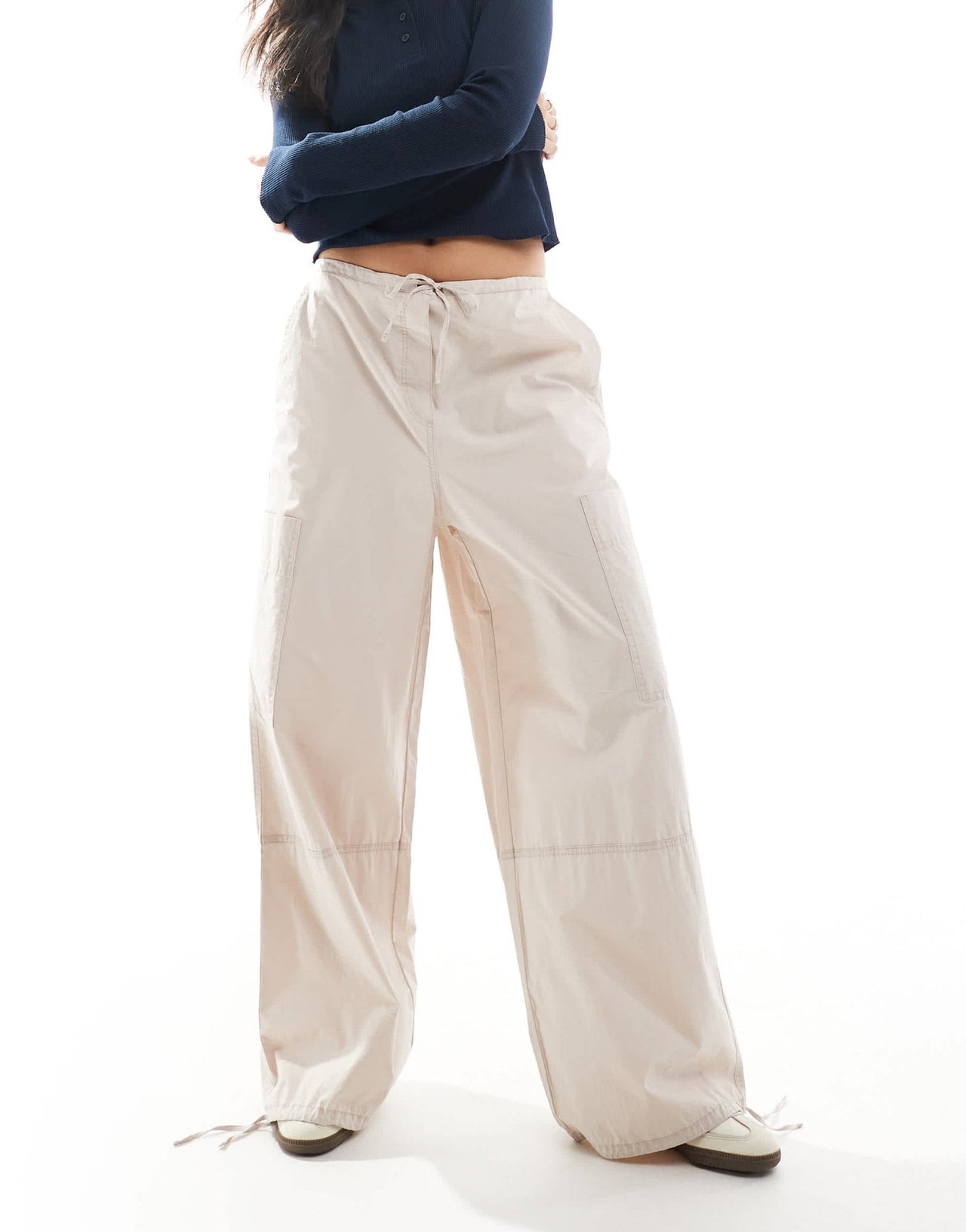 ASOS DESIGN trousers with tie hem and clean utility pocket in stone - ASOS Sample Sale