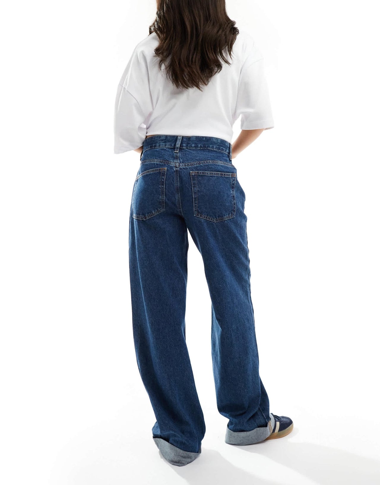 ASOS DESIGN turn up hem baggy jeans in mid blue - ASOS Sample Sale
