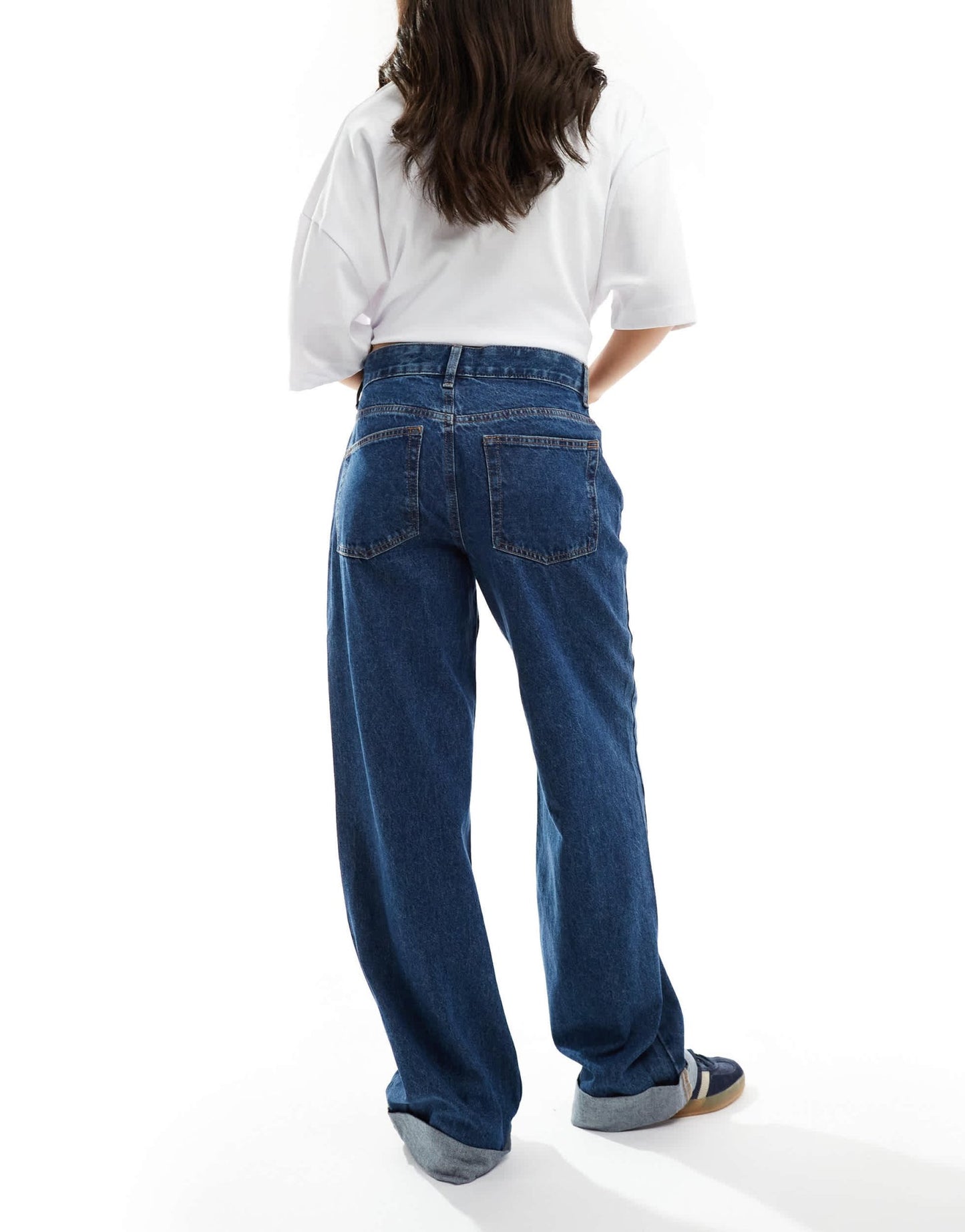 ASOS DESIGN turn up hem baggy jeans in mid blue - ASOS Sample Sale