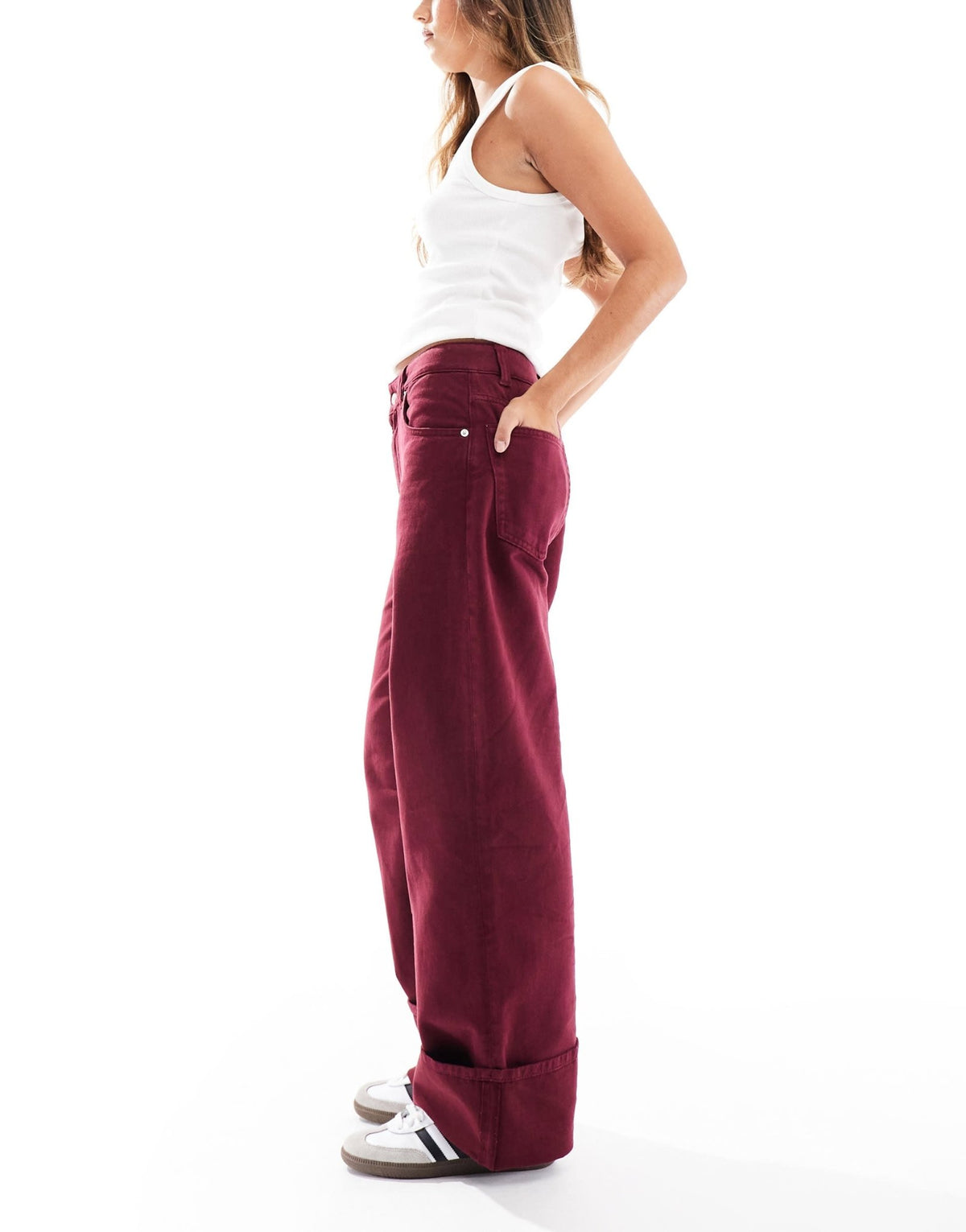 ASOS DESIGN turn up jean in burgundy - ASOS Sample Sale