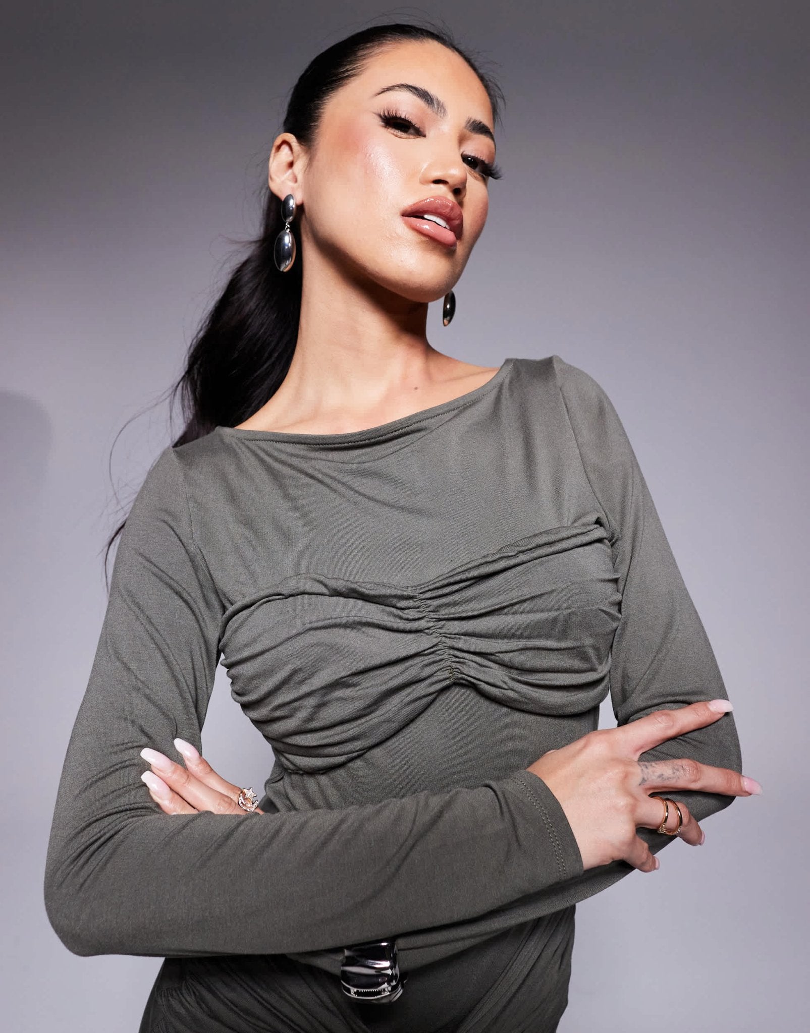 ASOS DESIGN twist bust and tie skirt mini dress in khaki - ASOS Sample Sale