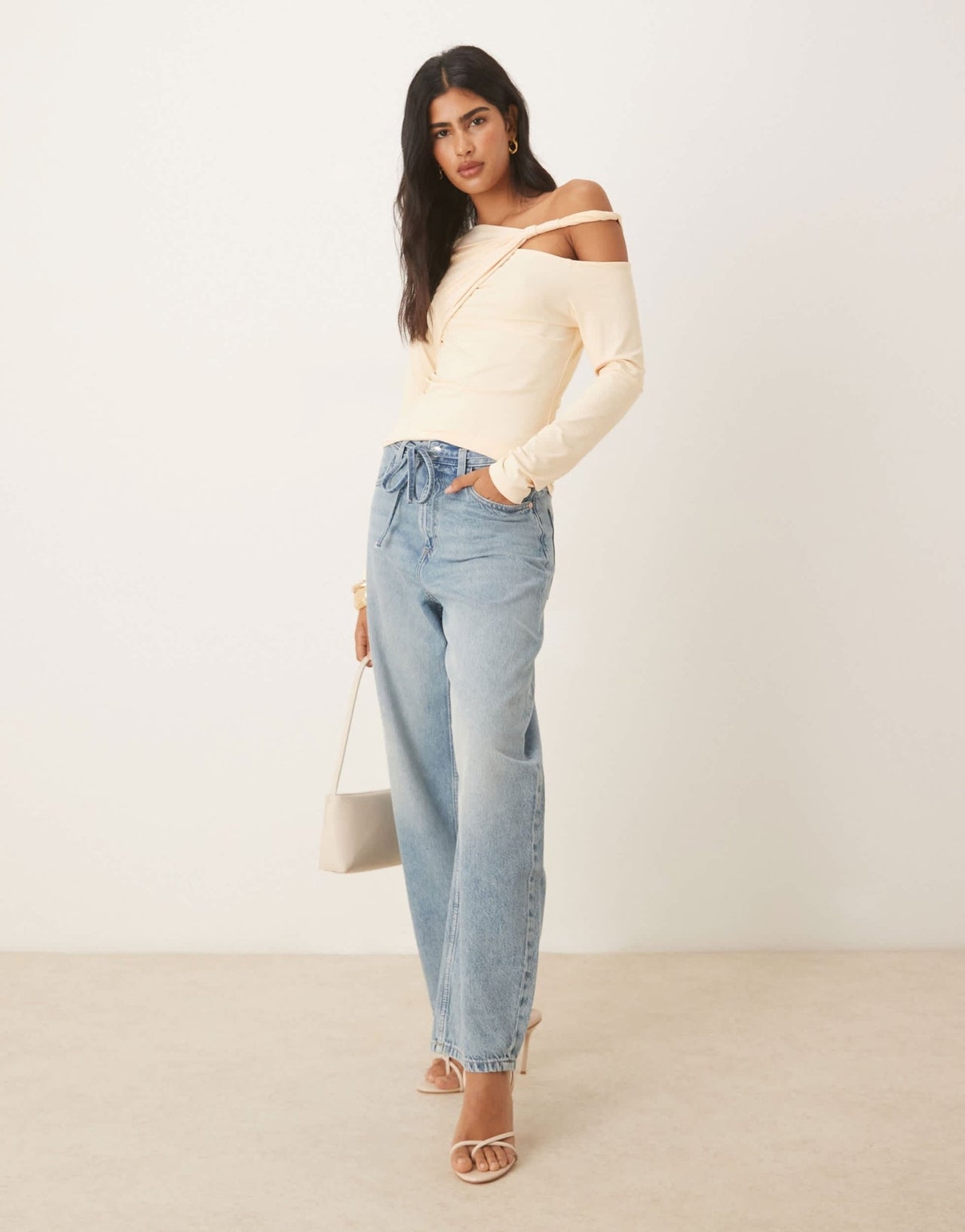 ASOS DESIGN twist cut out detail long sleeve top in buttermilk - ASOS Sample Sale