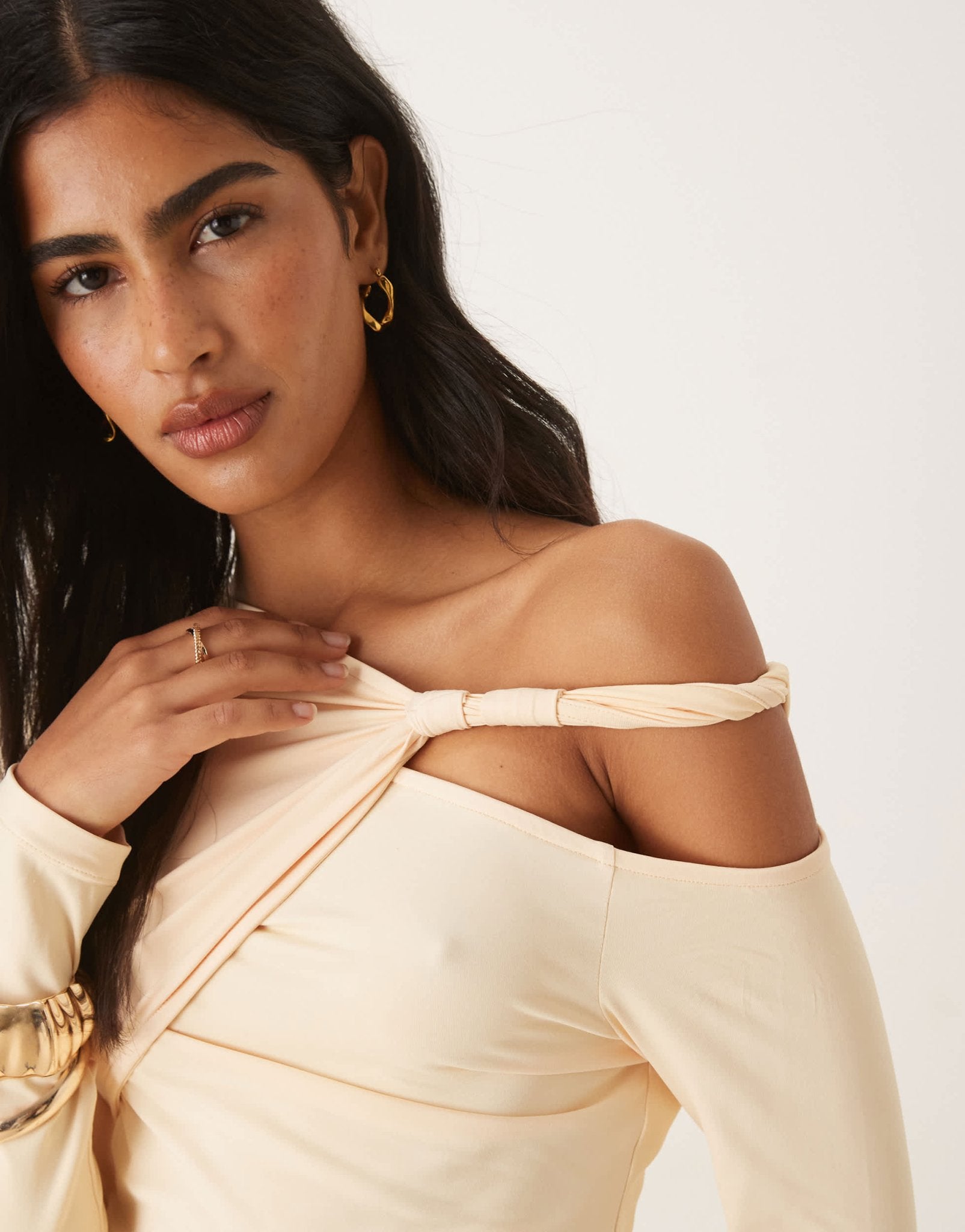 ASOS DESIGN twist cut out detail long sleeve top in buttermilk - ASOS Sample Sale