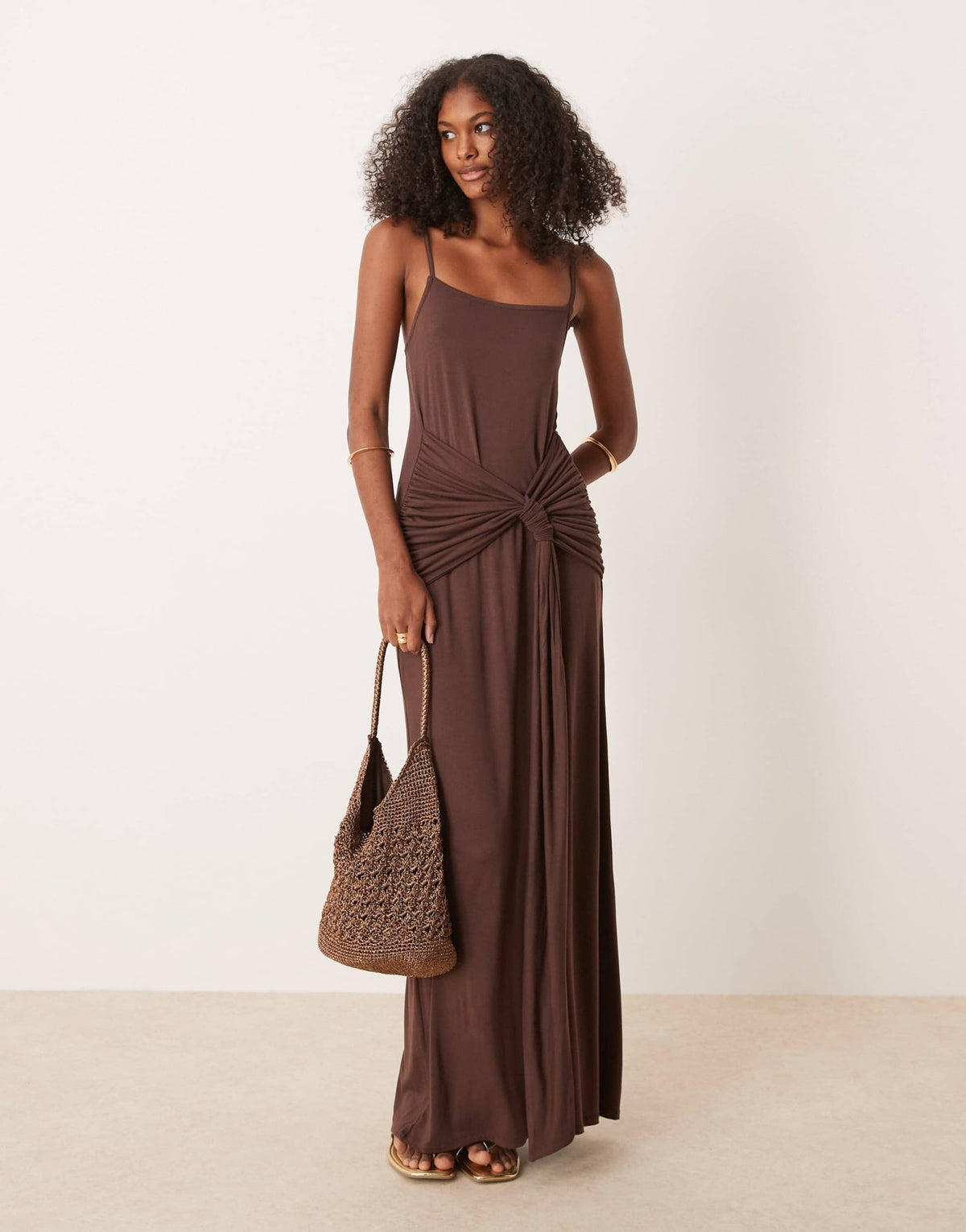 ASOS DESIGN twist detail cami midi dress in chocolate - ASOS Sample Sale