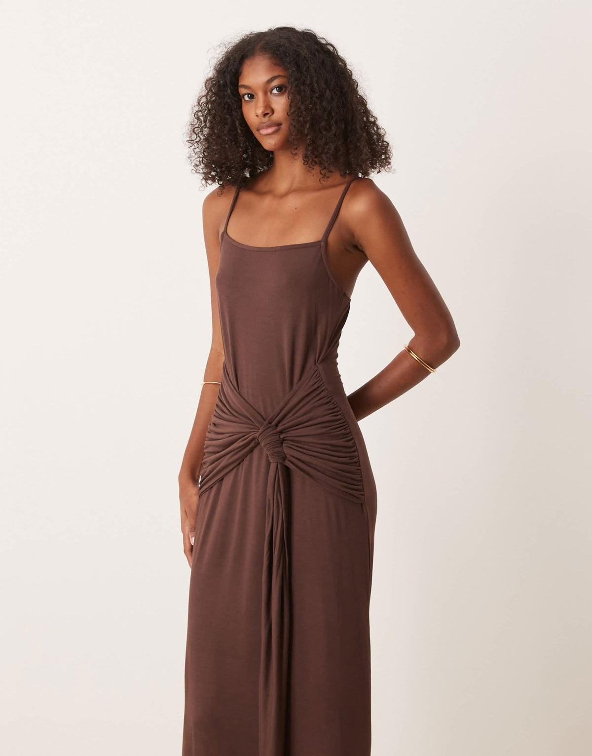 ASOS DESIGN twist detail cami midi dress in chocolate - ASOS Sample Sale