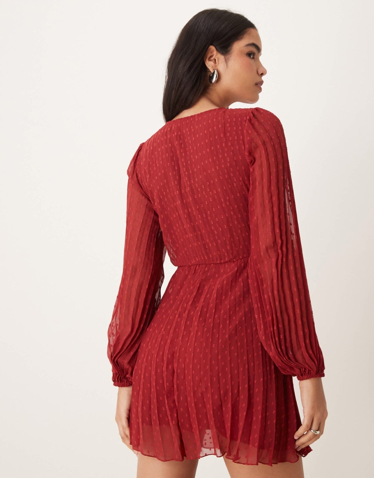 ASOS DESIGN twist detail wrap front pleated mini dress in burgundy - ASOS Sample Sale