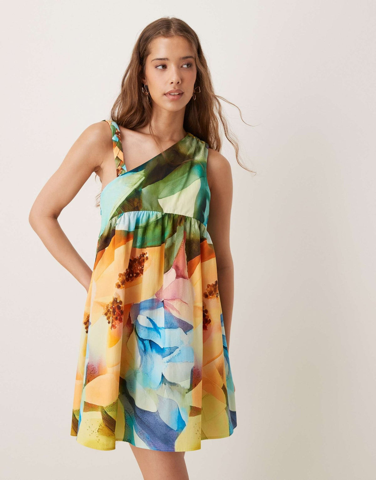 ASOS DESIGN twist strap asymmetric mini dress in fruit print - ASOS Sample Sale