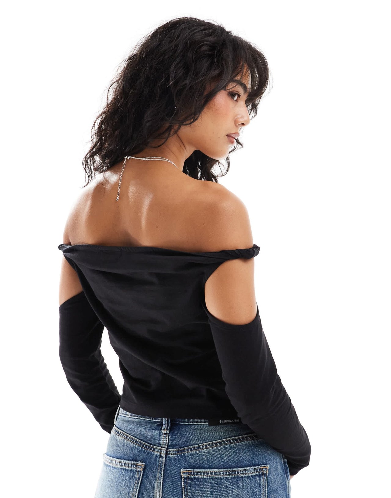 ASOS DESIGN twist strap cold shoulder long sleeve top in black - ASOS Sample Sale