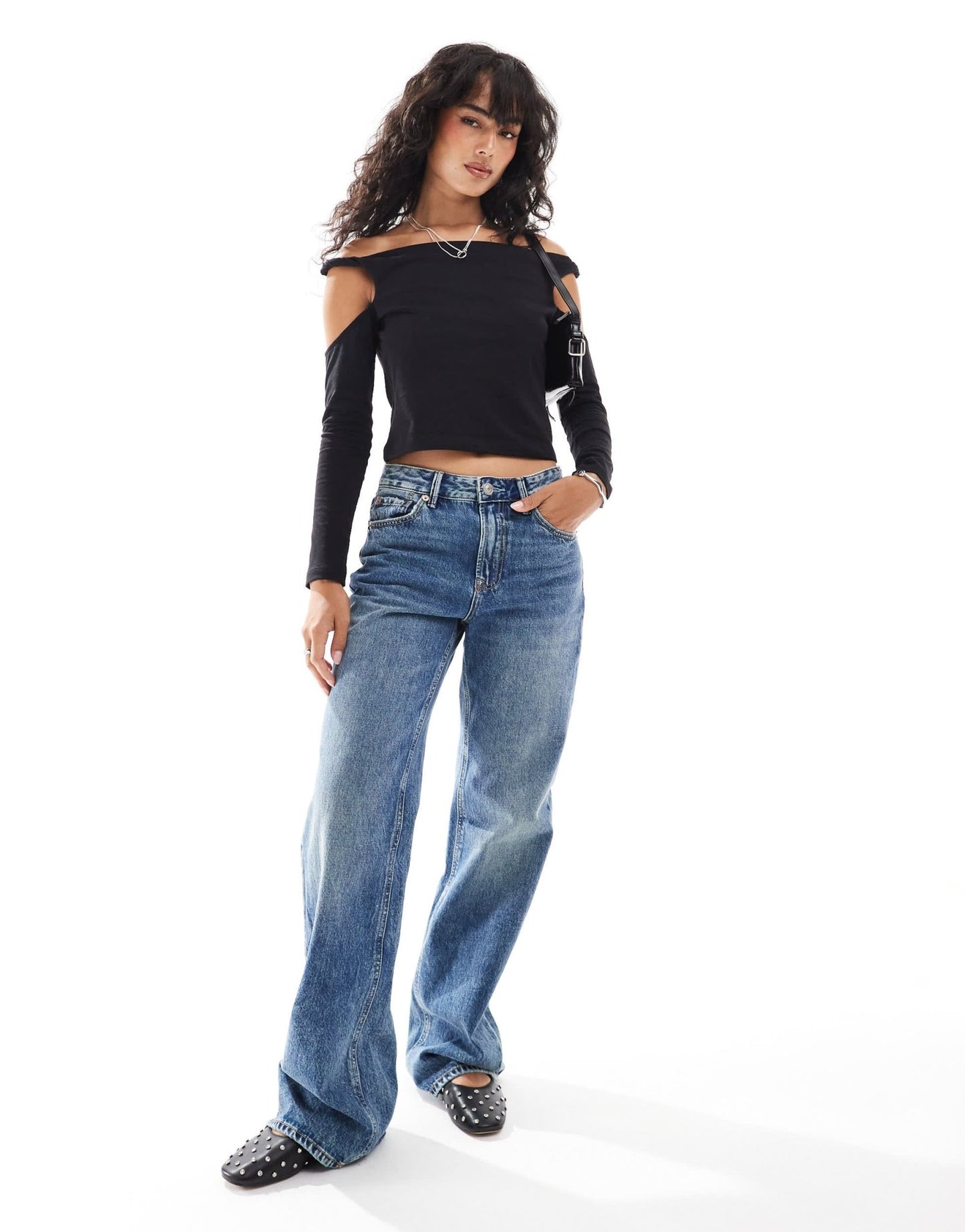 ASOS DESIGN twist strap cold shoulder long sleeve top in black - ASOS Sample Sale