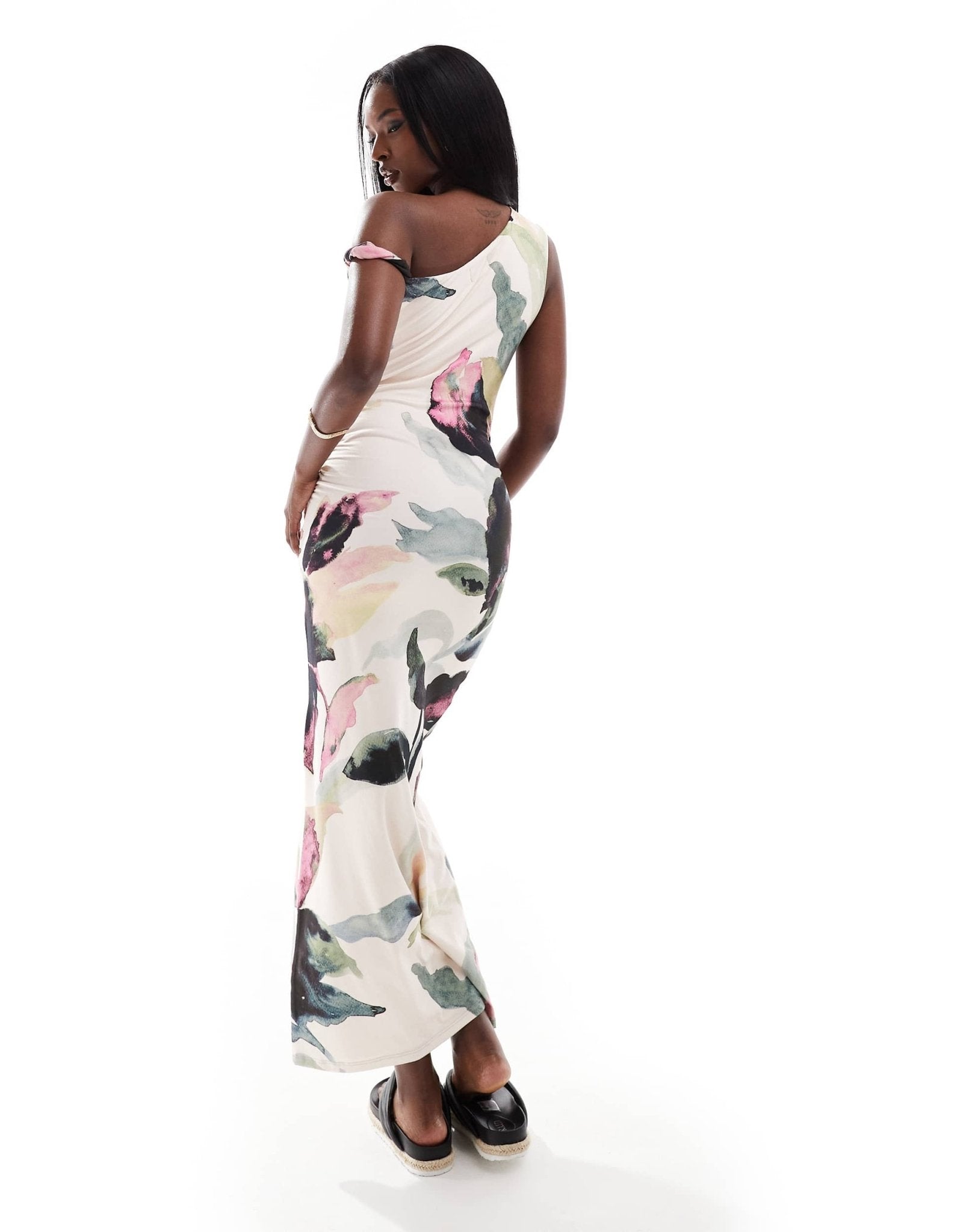ASOS DESIGN twist strap one shoulder midi dress in floral print - ASOS Sample Sale