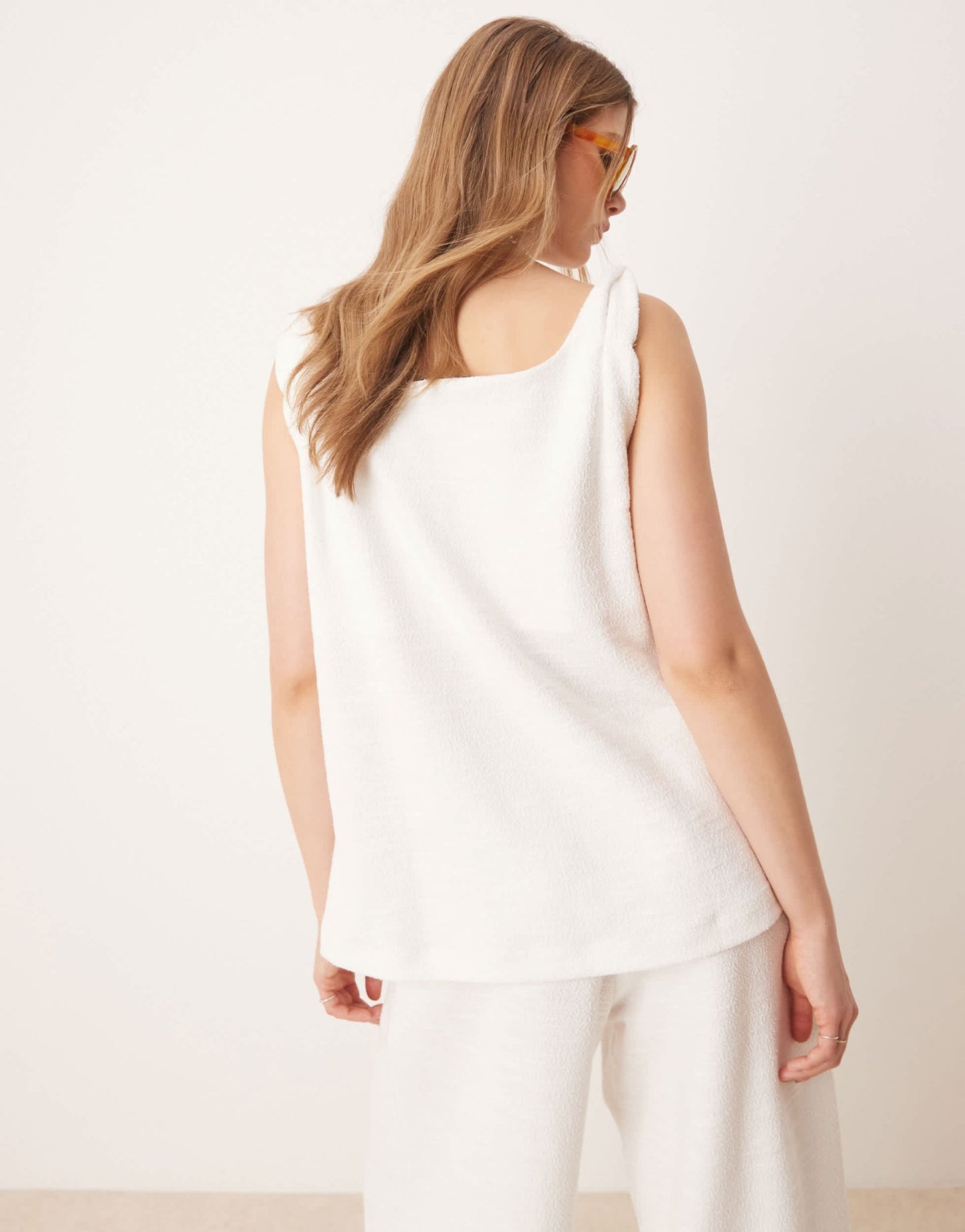 ASOS DESIGN twist strap square neck trapeze top in white boucle - ASOS Sample Sale