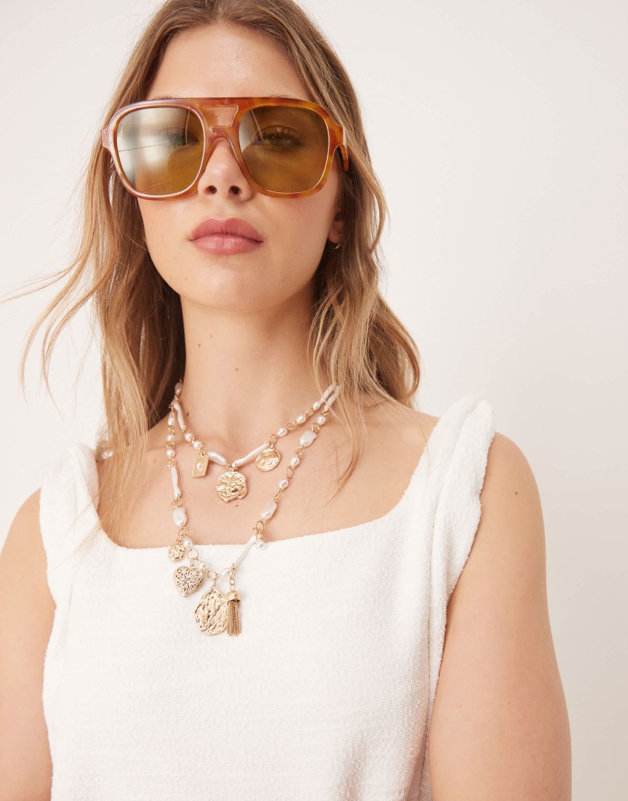 ASOS DESIGN twist strap square neck trapeze top in white boucle - ASOS Sample Sale