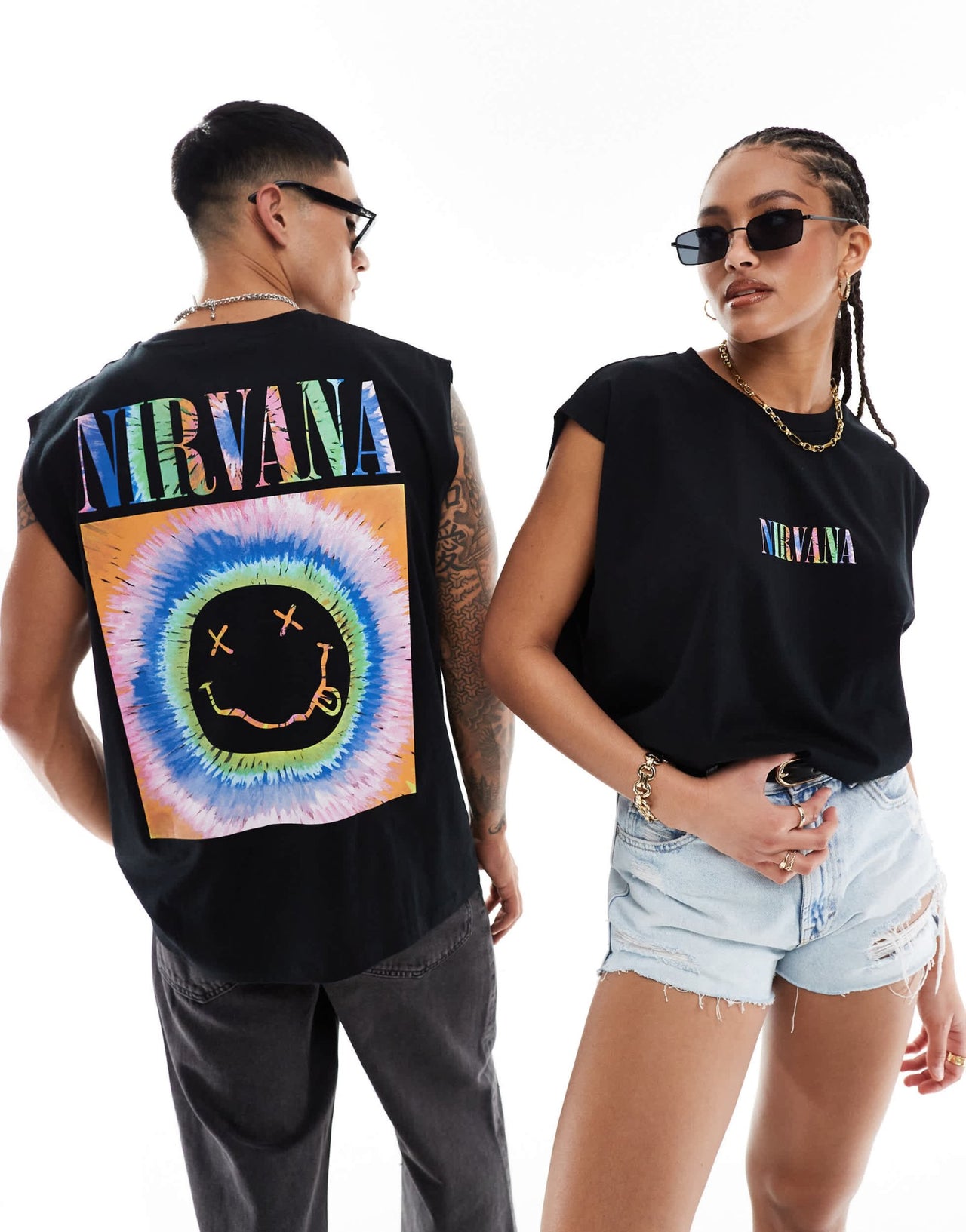 ASOS DESIGN unisex oversized license vest in black with Nirvana tie dye graphic prints - ASOS Sample Sale