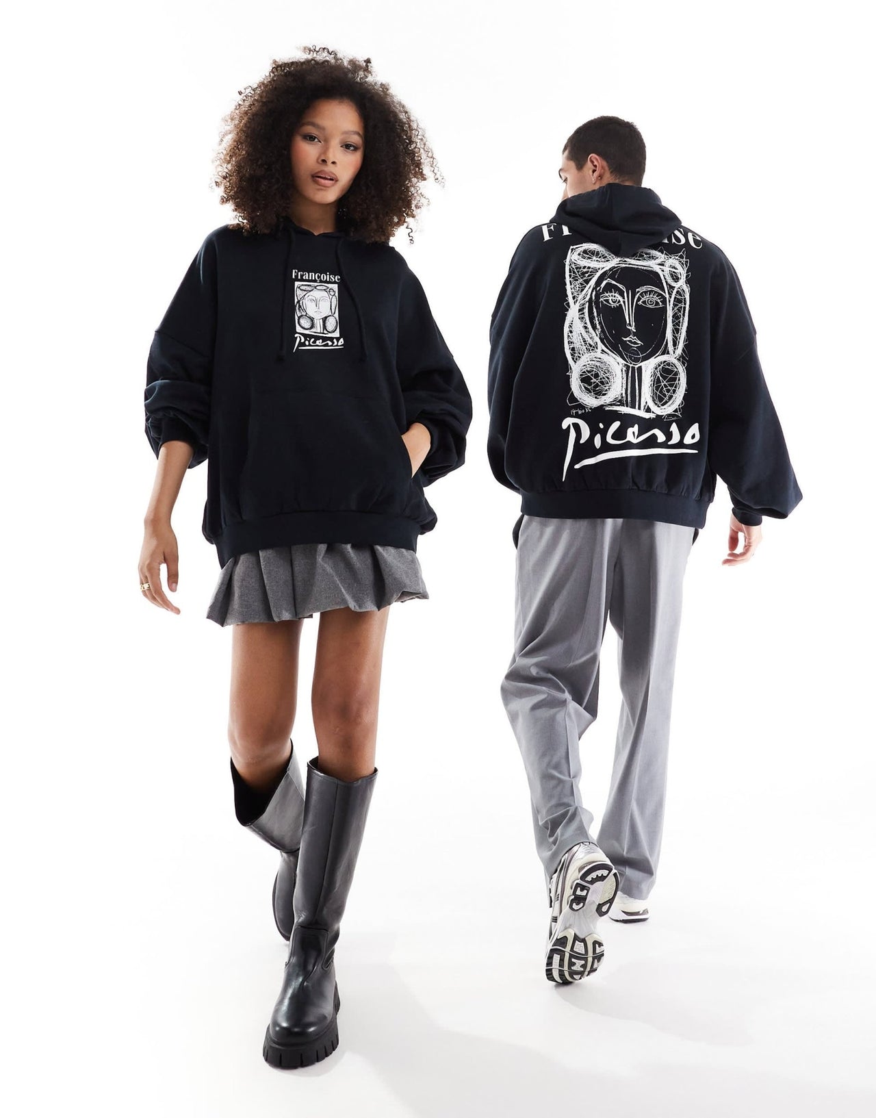 ASOS DESIGN unisex Relaxed hoodie with Picasso drawing prints in black - ASOS Sample Sale
