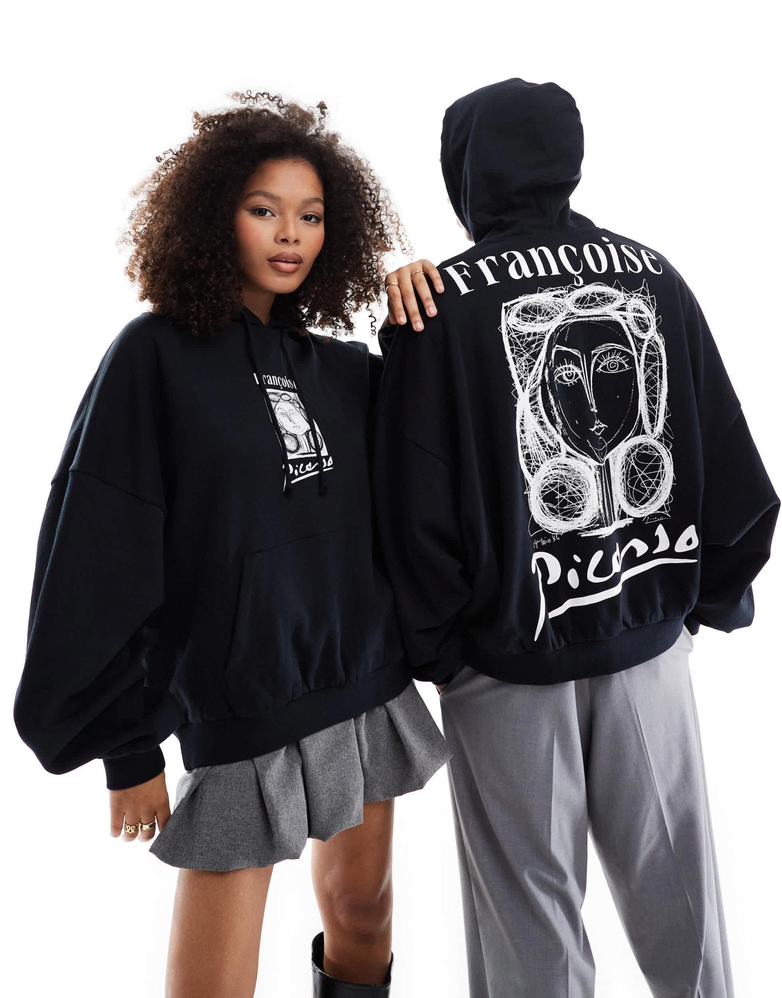 ASOS DESIGN unisex Relaxed hoodie with Picasso drawing prints in black - ASOS Sample Sale