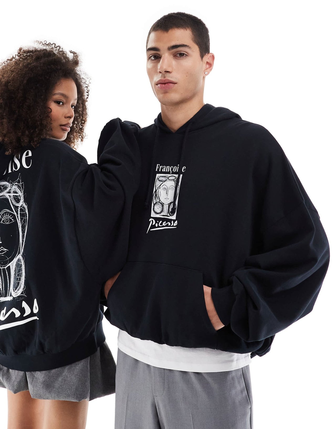 ASOS DESIGN unisex Relaxed hoodie with Picasso drawing prints in black - ASOS Sample Sale