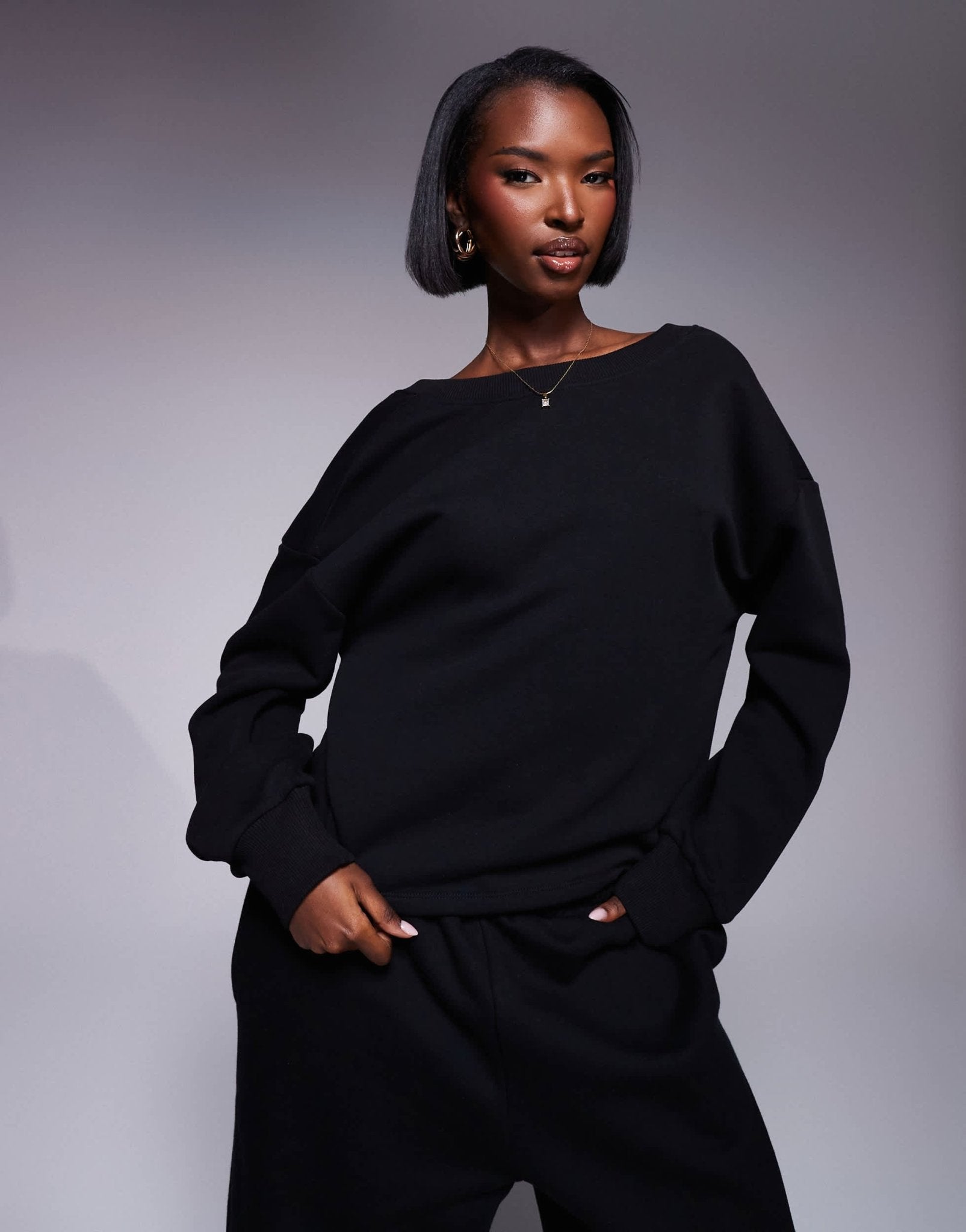 ASOS DESIGN V back sweat top in black - ASOS Sample Sale