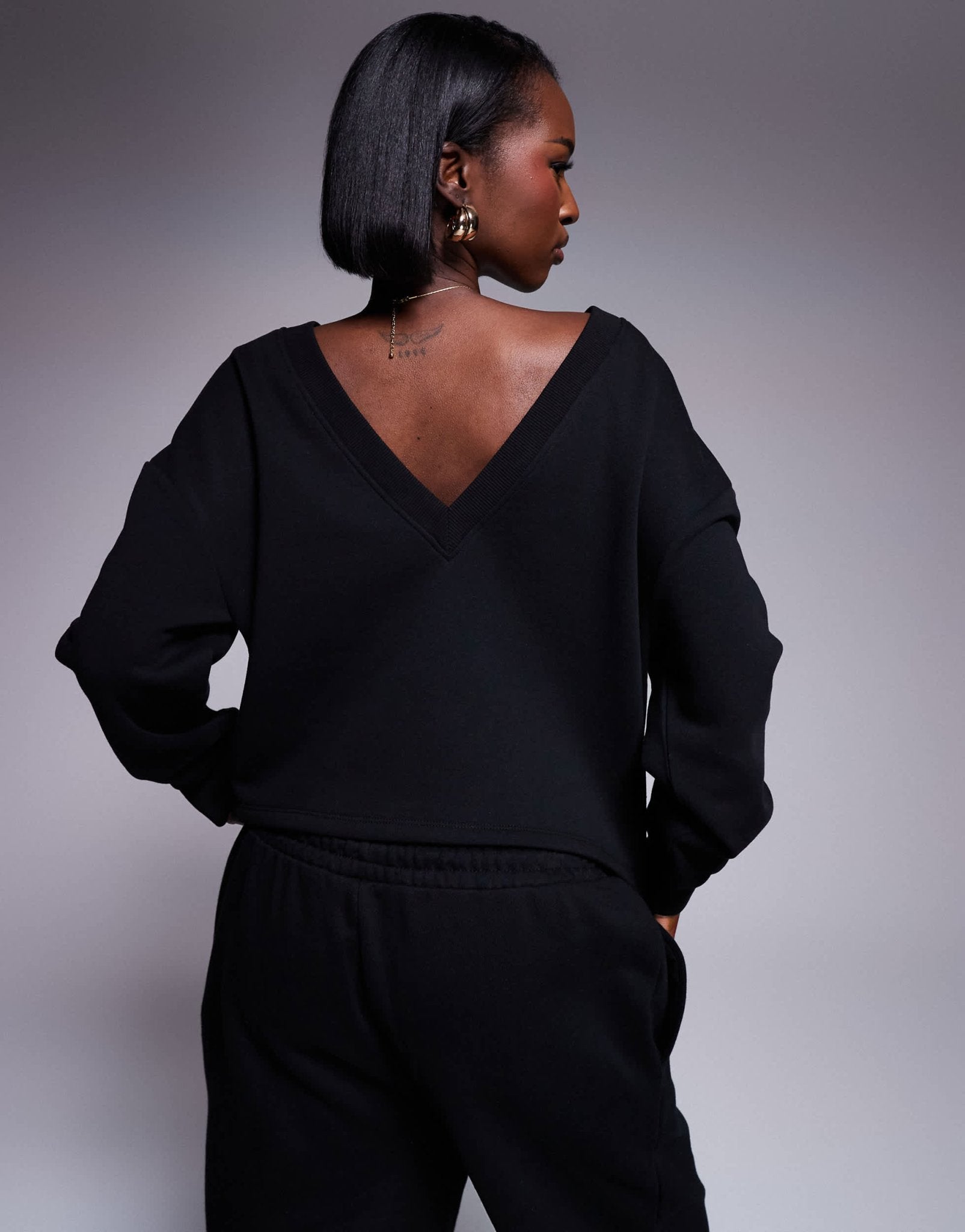 ASOS DESIGN V back sweat top in black - ASOS Sample Sale