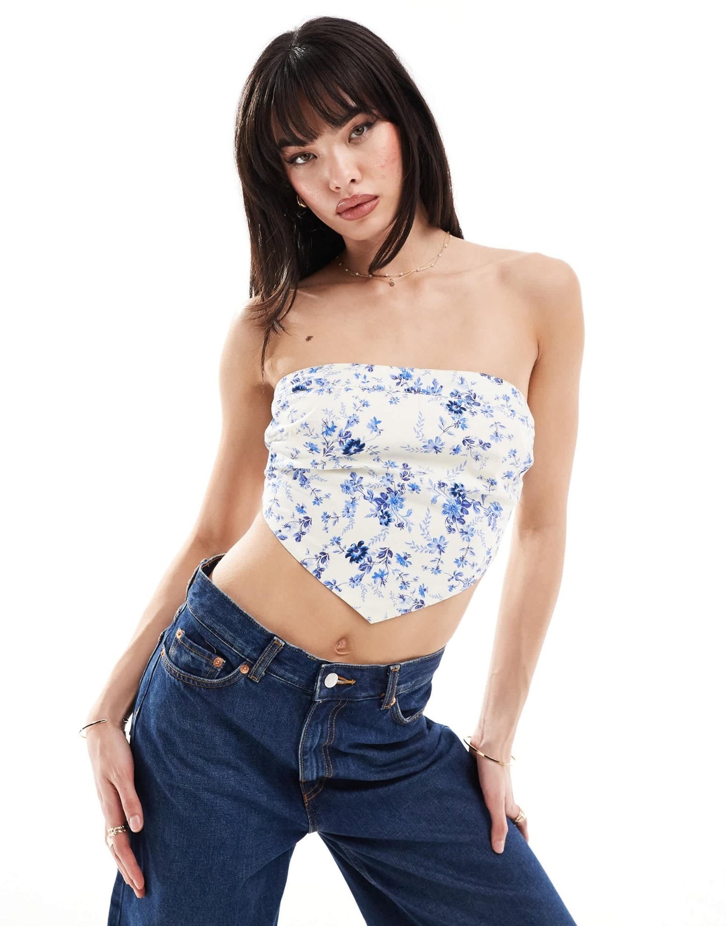 ASOS DESIGN v detail bandeau top in blue floral print - ASOS Sample Sale
