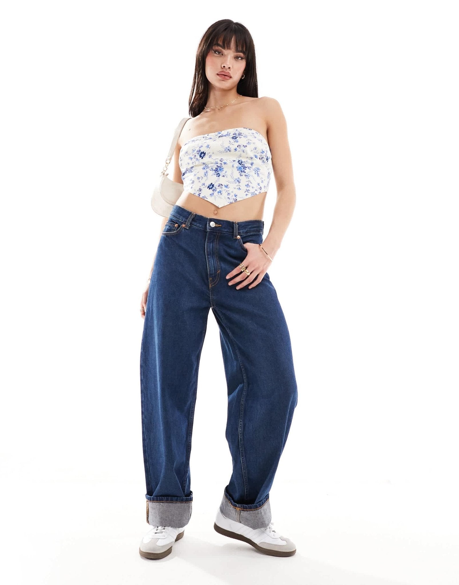 ASOS DESIGN v detail bandeau top in blue floral print - ASOS Sample Sale