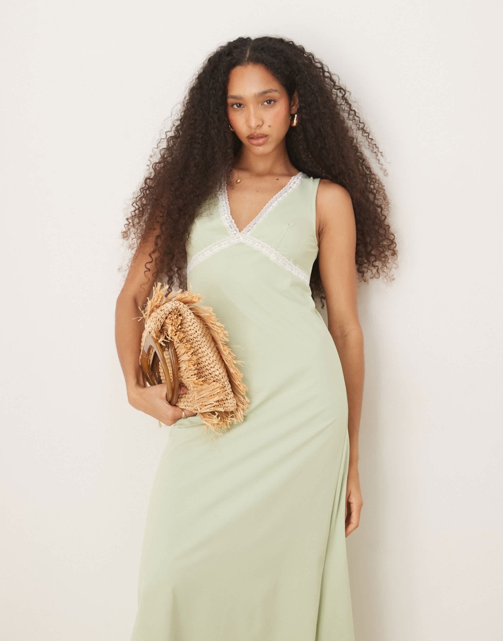 ASOS DESIGN V front lace insert midi dress in sage - ASOS Sample Sale
