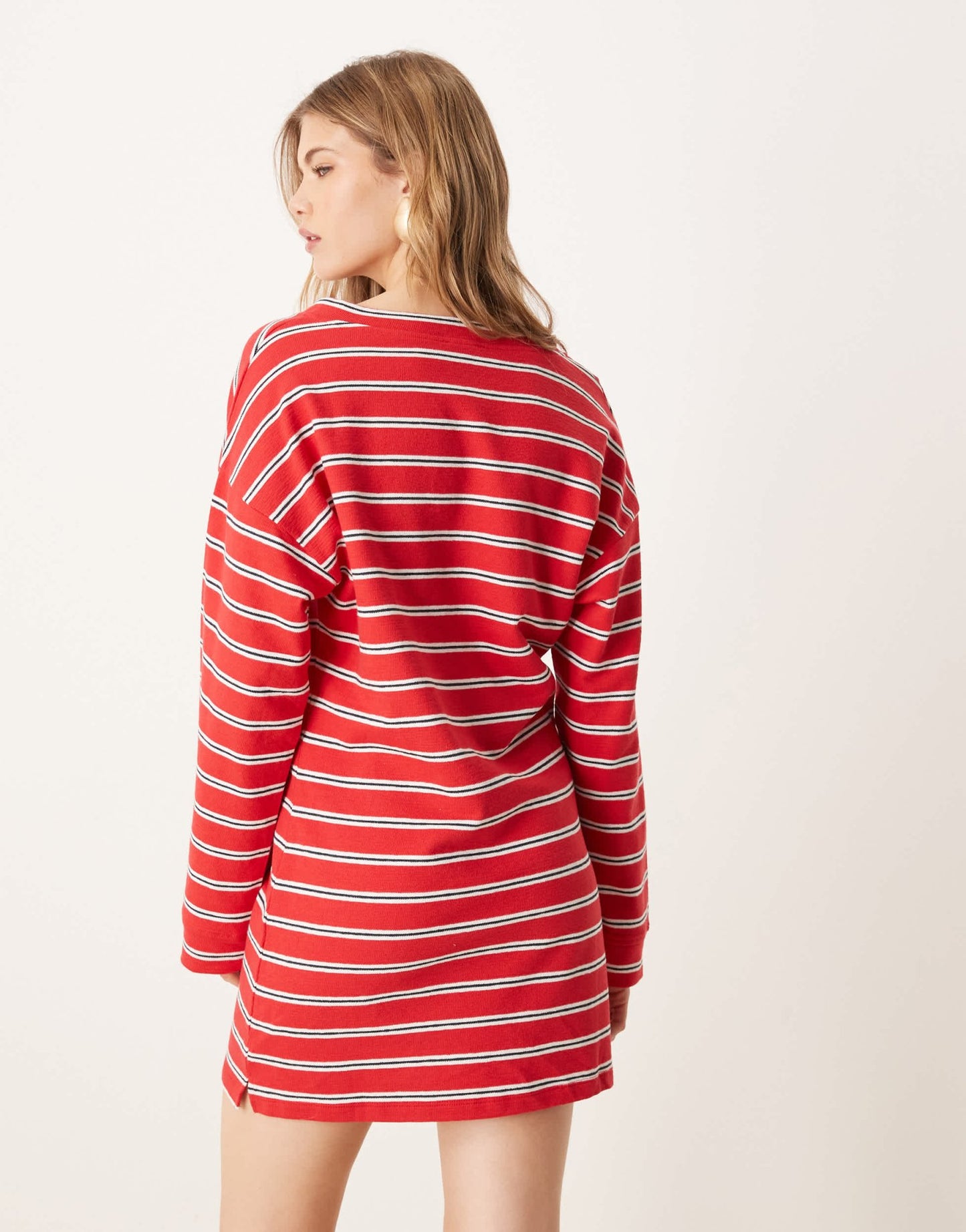 ASOS DESIGN V front long sleeve T-shirt mini dress in red stripe - ASOS Sample Sale